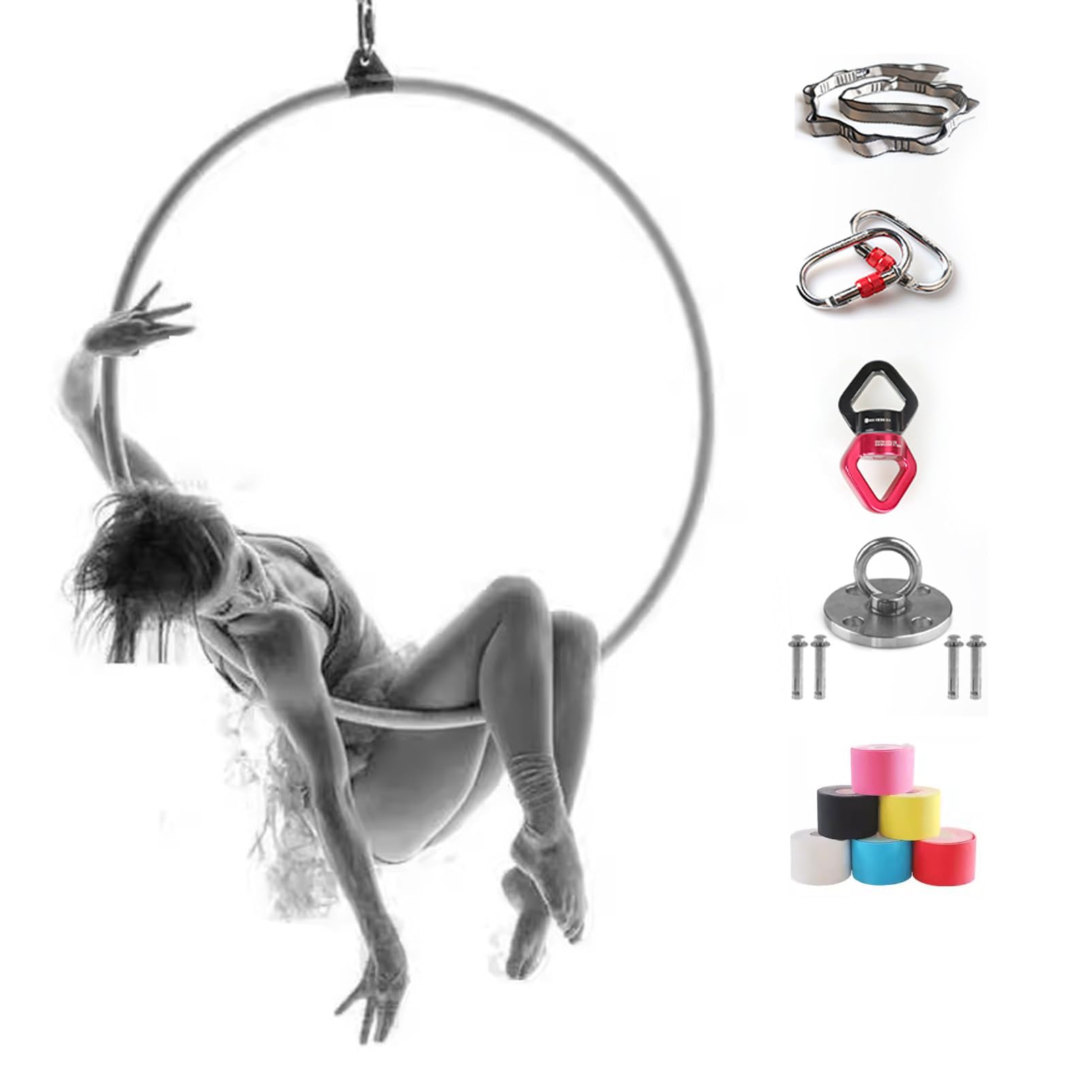 Cerceau Aerial Yoga 45cm Acier Inoxydable - Anneau Lyra Avec Mousquetons