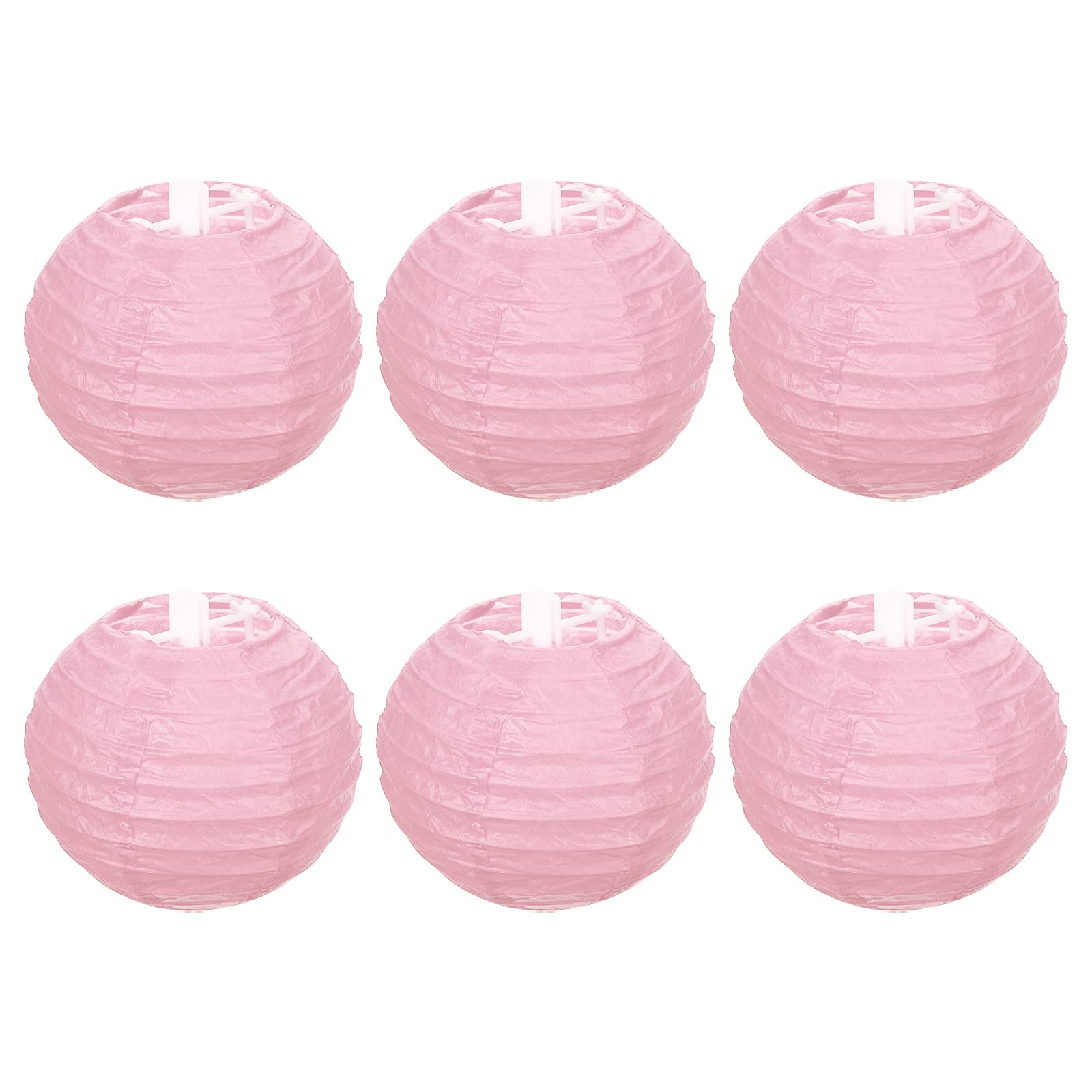 PATIKIL 4 Inch Paper Lanterns, 6 Pack Round Folding Hanging Lamp Shade for Wedding Home Party Festival Celebration, Pink