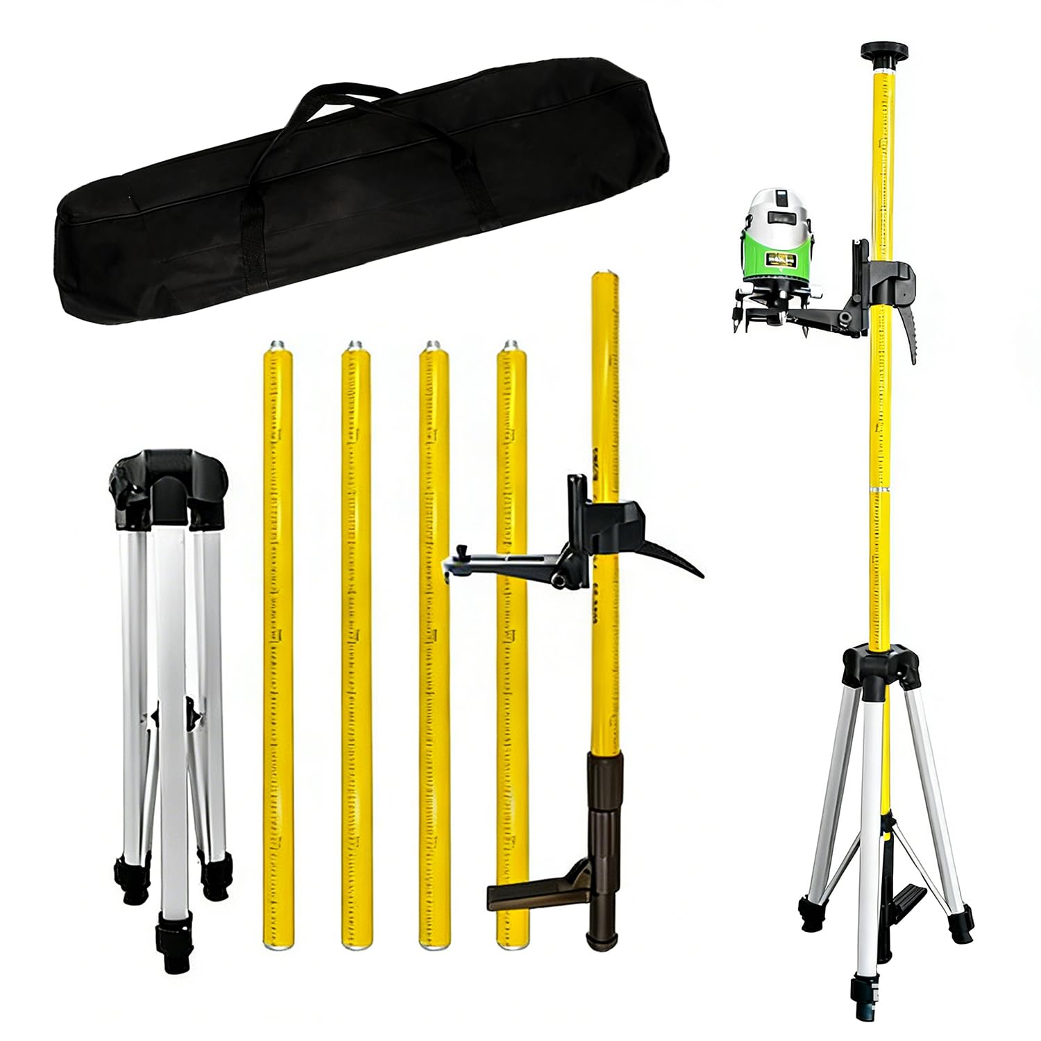 Trepied Niveau Laser，Tige Telescopique Niveau Laser de 4.2 m avec Trépied, Support de Niveau Laser pour Lasers Rotatifs et Lasers, Support Laser 1/4“ x 20” et Adaptateur Fileté 5/8"-11 (4.2m)