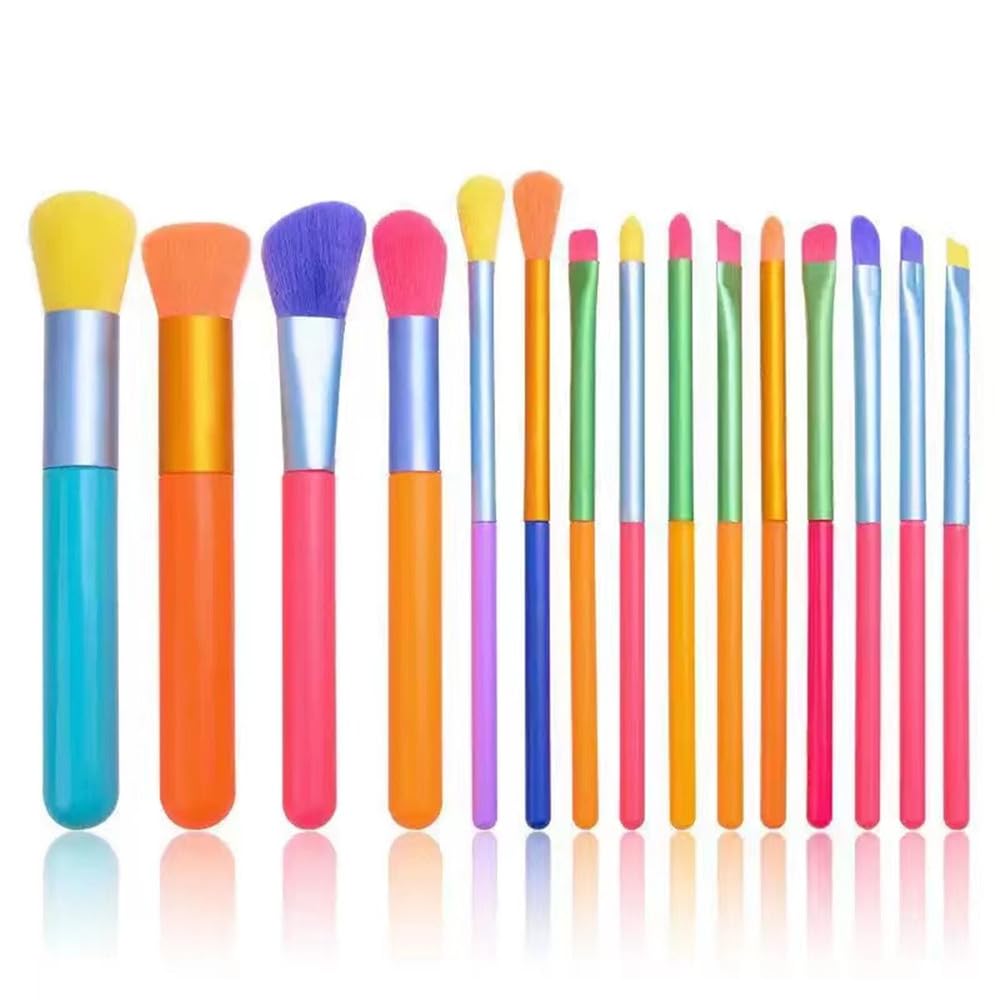 15 PCS Colorful and splendid Makeup Brush Set Kabuki Foundation Contour Blush Foudation Concealer Blush Eyeshadow Brush