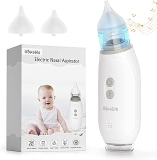 Nasal Aspirator Baby Nose Sucker, Electric Baby Nose Sucker with Adjustable 3 Levels Suction & 2 Size Nozzles with Music & Light Soothing Function for Toddler