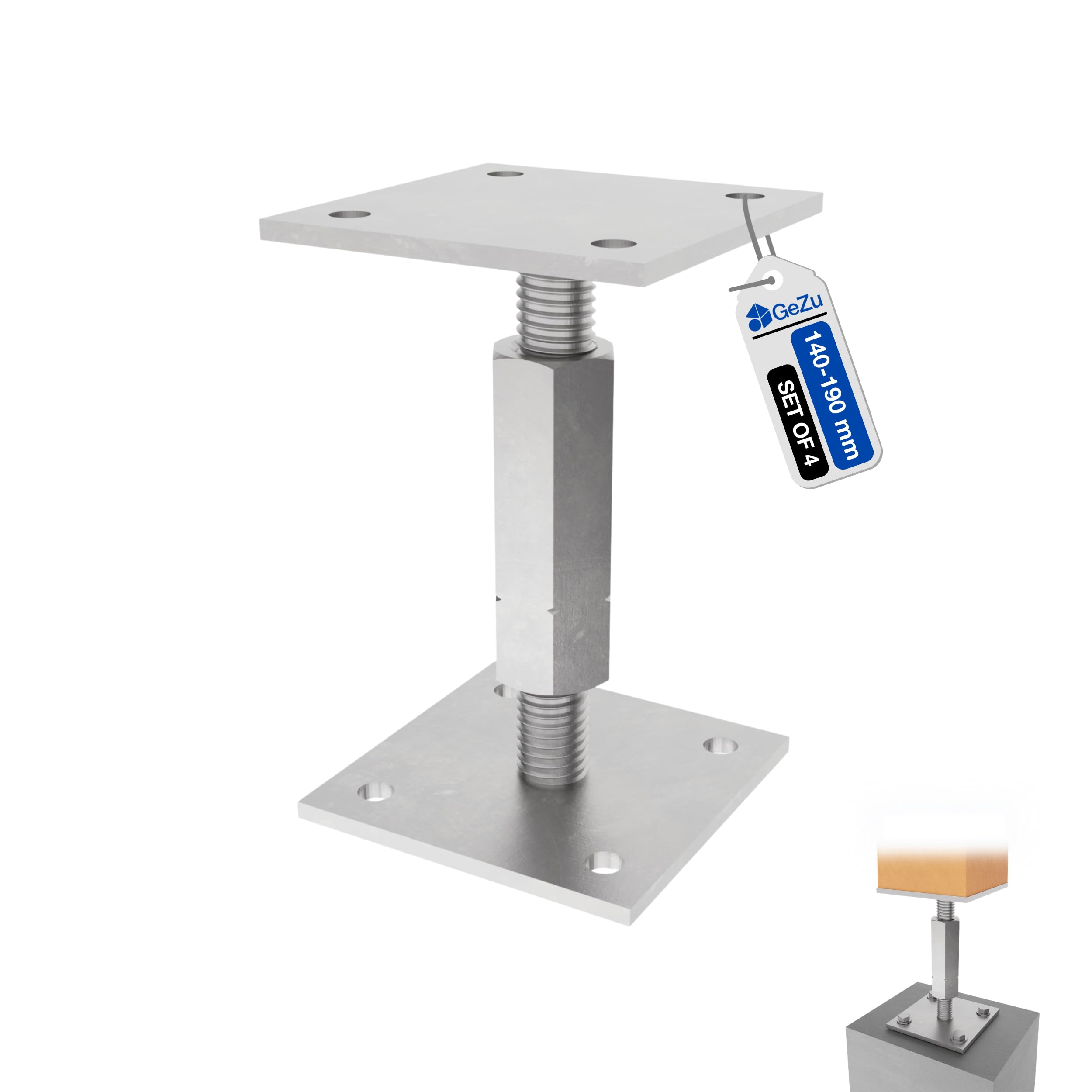 GeZu Impex Adjustable Post Support 70 x 70 mm Electroplated Set of 4 height adjust holder elevated base — image 1