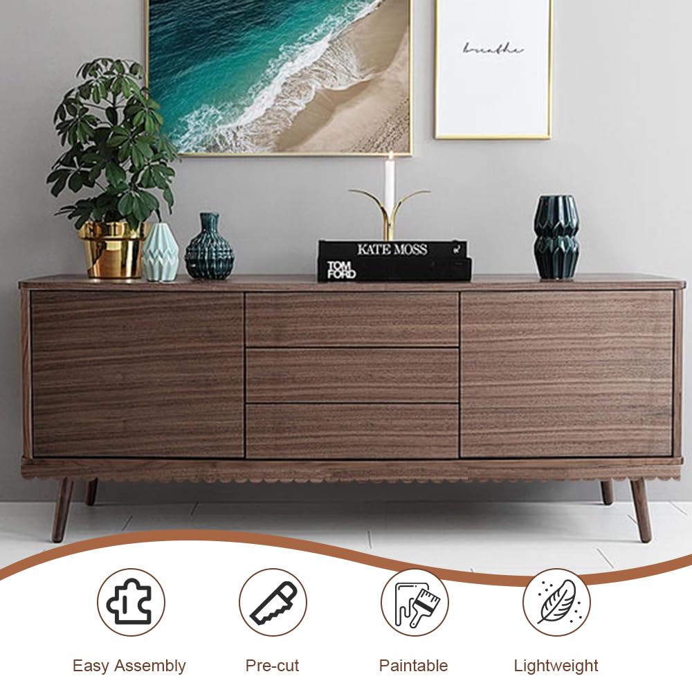 24 unidades de listones de madera decorativas sin barnizar con borde festoneado (40x4 cm) Listones de madera decorativos con puntos adhesivos para molduras decorativas DIY en casa, casa de