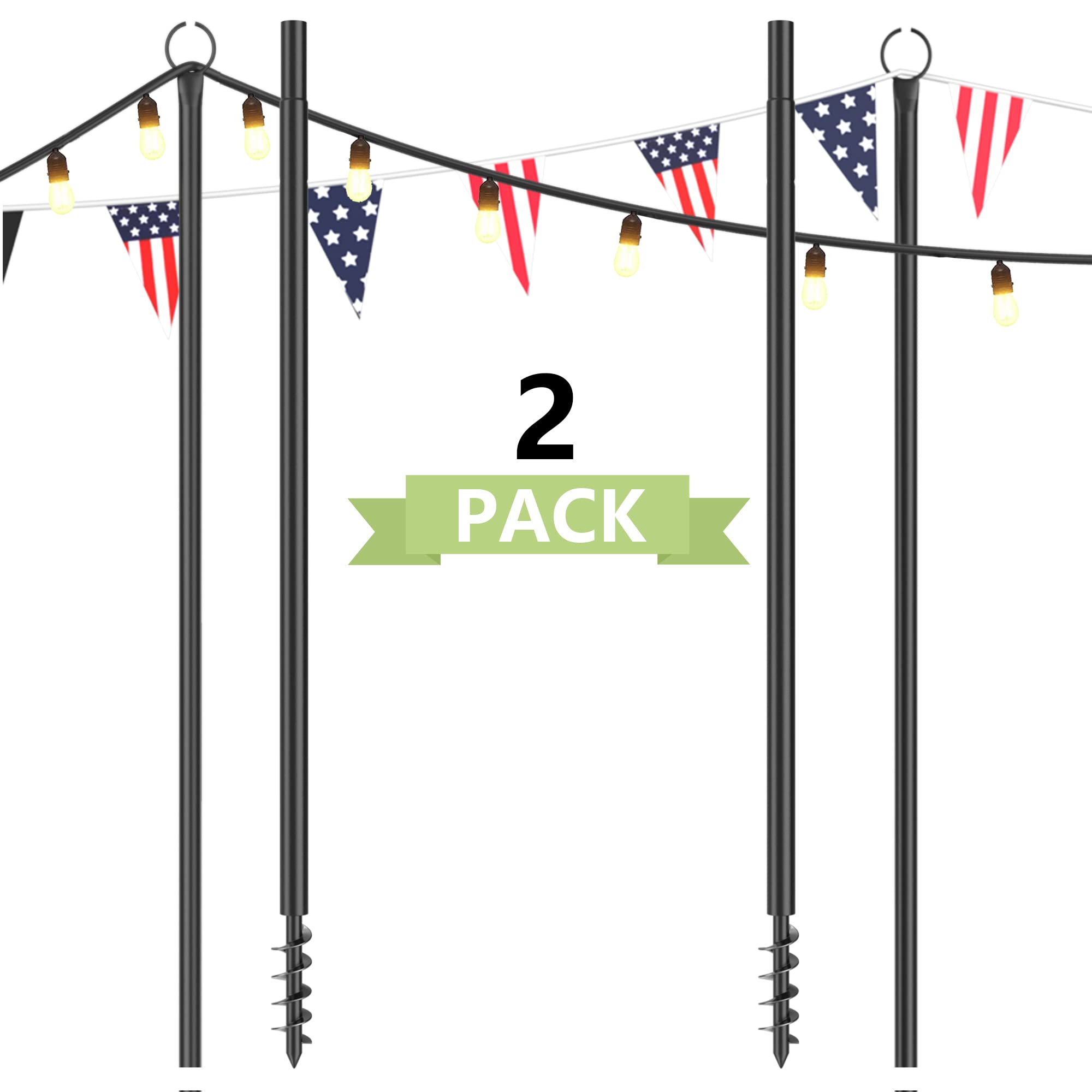 Danshinro String Light Poles ,Outdoor Light Poles with Spiral Ground Stakes, Adjustable Height String Lights Poles for Backyard,Garden,Wedding,Patio(2 Pack)