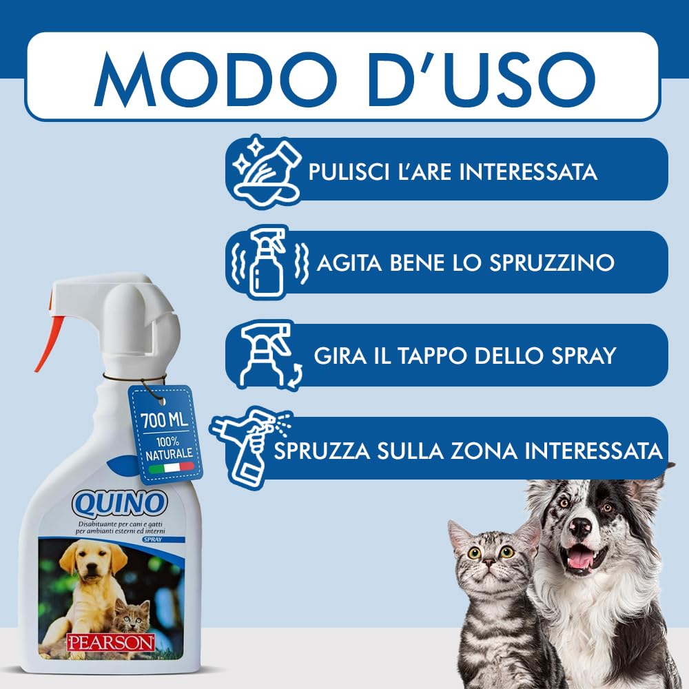 PEARSON Repelente para Gatos y Perros 700ML, Spray Educador para Gatos, Solución Anti Orina para Interiores y Exteriores, Repelente para Perros Made in Italy