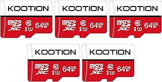 KOOTION 5-Pack 64GB Micro SD Card Class 10 Micro-SDXC Memory Card UHS-I, High Speed Flash TF Card for Security Camera/Smartphone/Drone/Dash Cam/Tablet/PC, C10, U1, 64GB 5pack