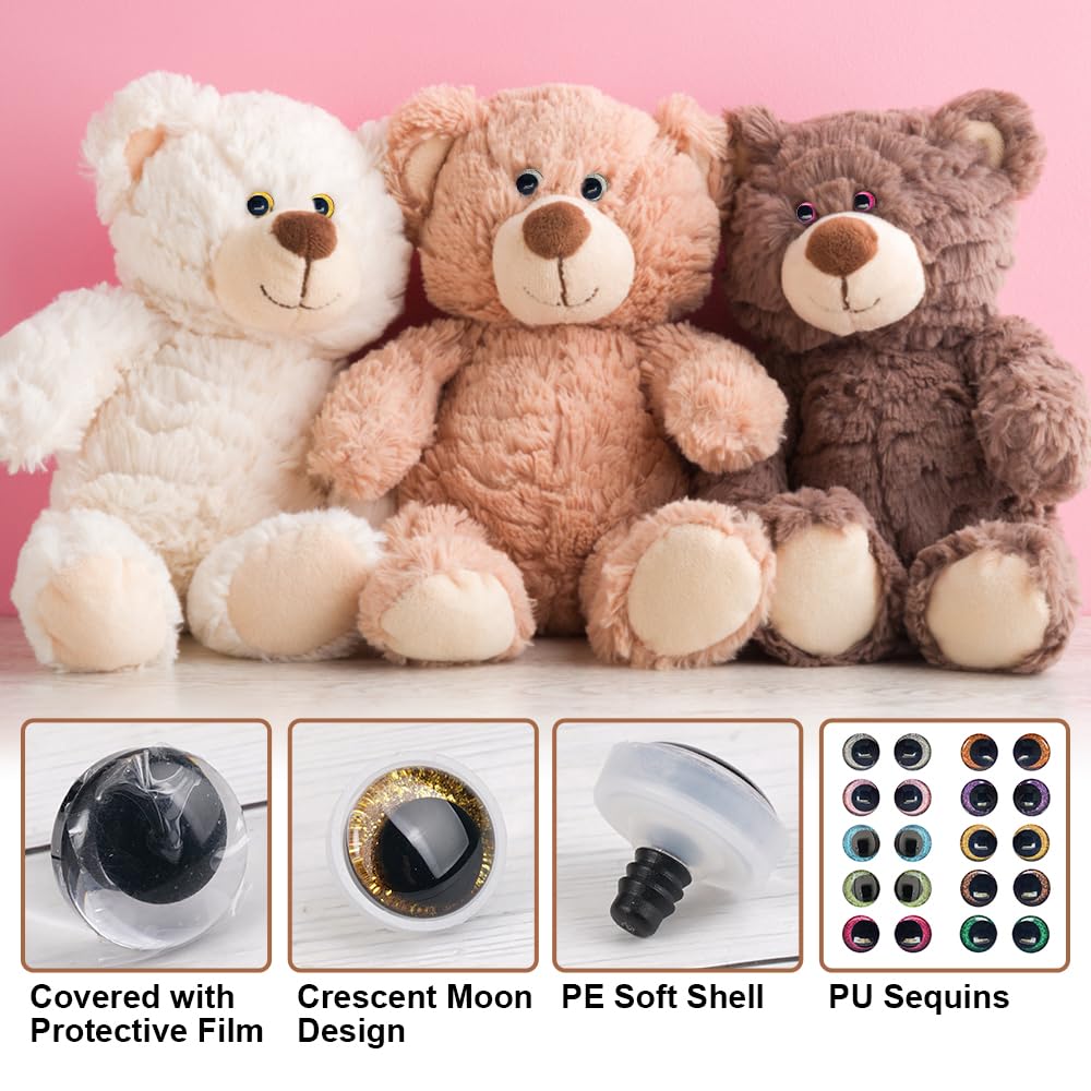 20 Pezzi Occhi Sicurezza Per Amigurumi - 12mm/14mm/16mm/18mm/20mm, Colorati E Lucenti, Con Rondelle Per Bambole All'Uncinetto - Foto 12