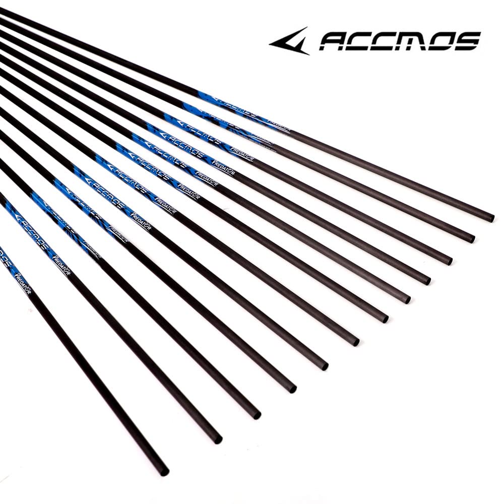 ACCMOS Tiro con L'Arco ID 4,2 mm Spine 300 350 400 500 600 700 800 900 1000 Freccia in Puro Carbonio, per Arco e Freccia Caccia e Pratica di Tiro Fai da Te Freccia 12 Pezzi