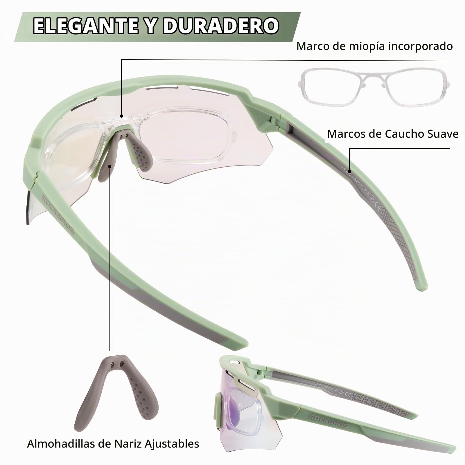 ROCKBROS Gafas de Ciclismo Fotocromáticas UV400, Gafas Deportivas de Media Montura para Hombre Mujer, para Bicicleta Carretera Montaña Deportes al Aire Libre