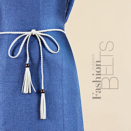 Women's Hand-woven Waist Belt Bow Tie Wrap Around Boho Corset with Wood Bead Vintage for Boho Dresses3