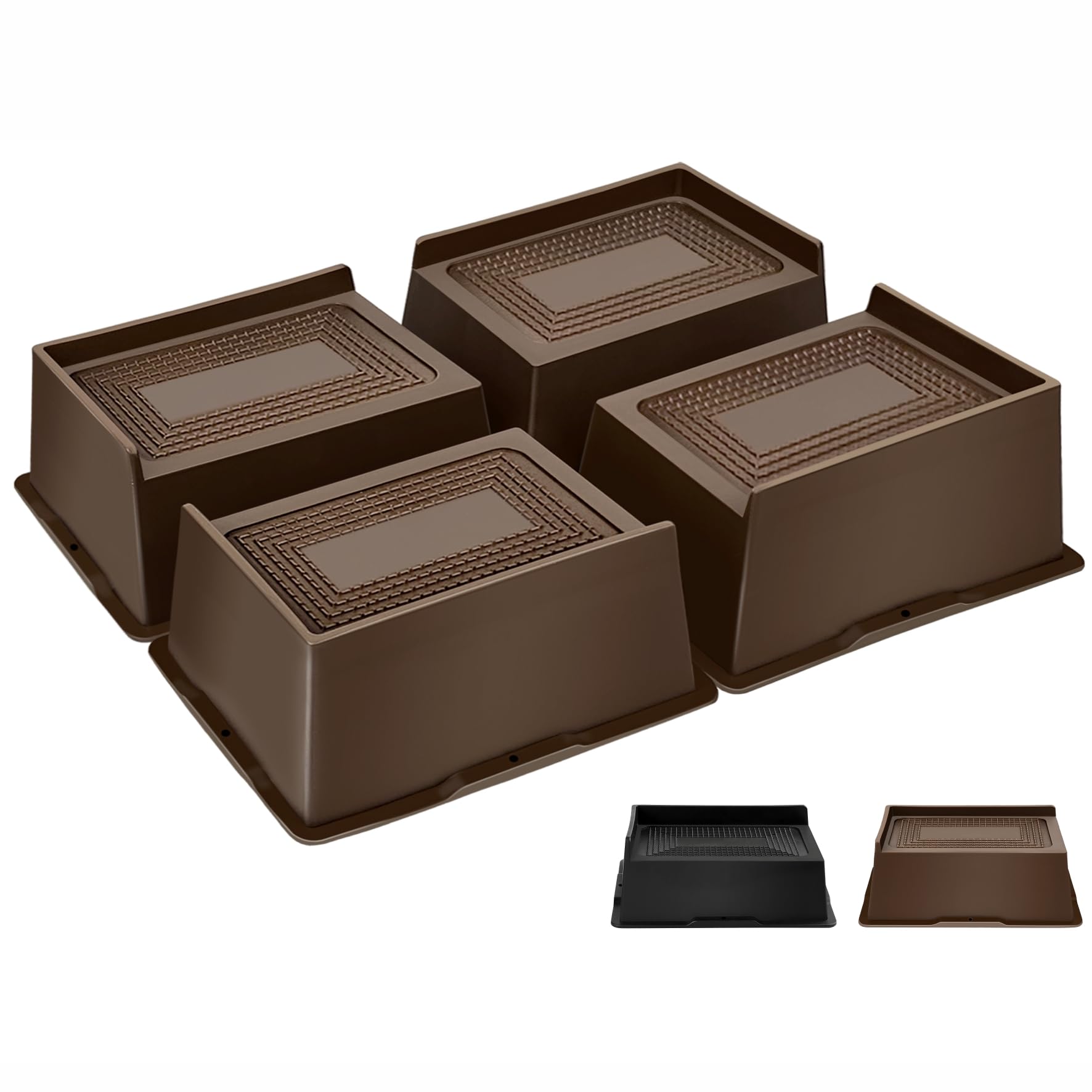 MixDora Bed Risers 2 Inch Rectangular Furniture Risers L-Shape Anti-Slip Sofa Risers for Couches Table Chair 4 Pack Dark Brown (Dark Brown, 2 Inch)
