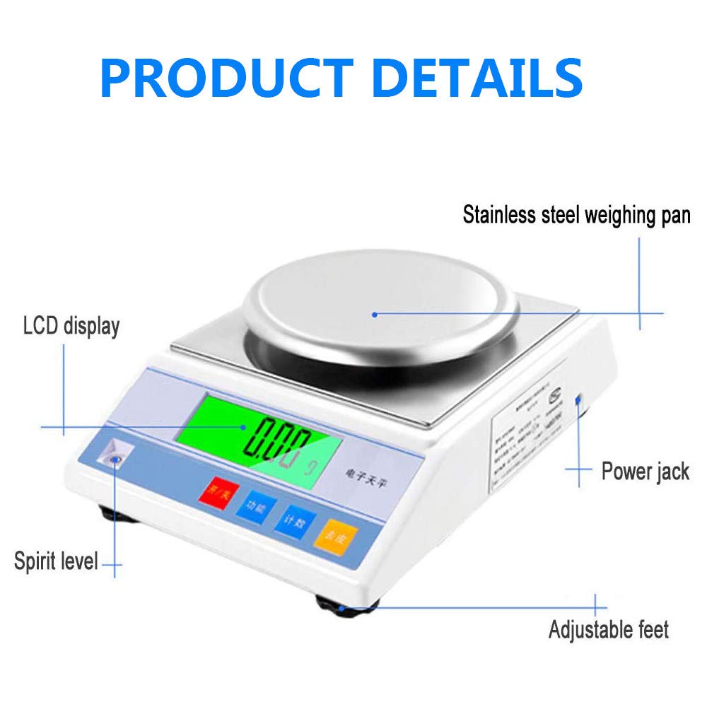 ZH-VBC 300g/600g/1000g/2000g X 0,01 g Digital High Precision Laboratory Analytical Balance Scale LCD Display, Balance Lab Electronic Precision Weighing Carat/G/Lb/Oz ect,2000g/0.01g