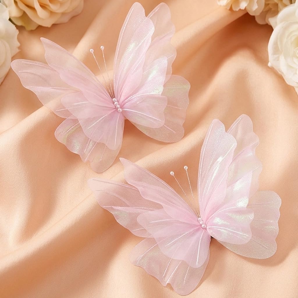 HASTHIP® 2Pcs 3D Sheer Pink Butterfly Wall Decorations, 50cm Large Hanging Butterflies with Pearl Accents for Wedding, Baby Shower, Birthday, Bridal Shower and Romantic Event Decor-image-12