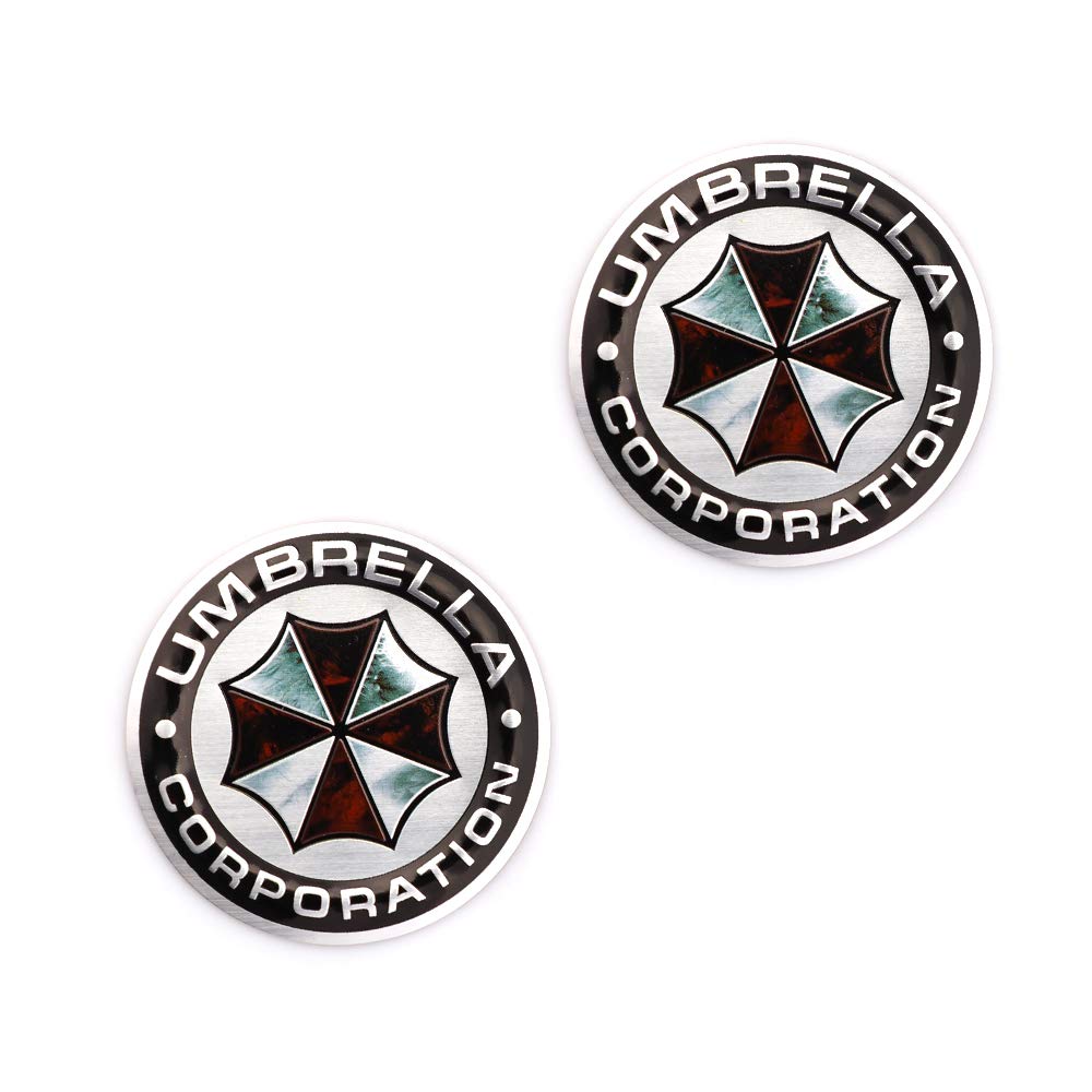 2x New Umbrella Corporation Emblem Badge For Resident Evil Auto Motorcycle Circle Round Nameplate Sticker Decoration (Silver)