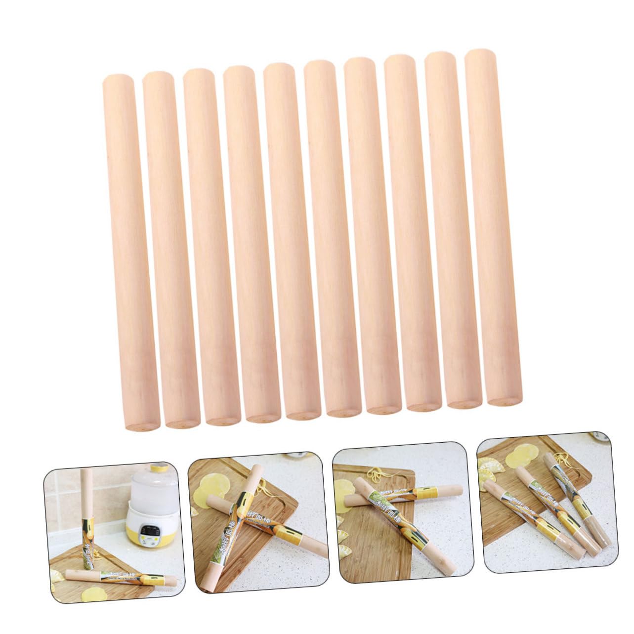 Rodillo de Masa de Madera 10piezas para Pastelería Superficie Lisa y Resistente, Adecuado para Amasar Masa de Hojaldre y Galletas en Cocina