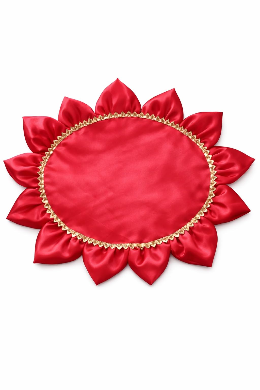 SEER Lotus Shape Pooja Aasan for Laxmi Ganesh & Laddu Gopal | Red Decorative Fabric Aasan with Om & Swastik Print | Puja Chowki Aasan for Home Temple & Festivals Size 8 * 8-image-31