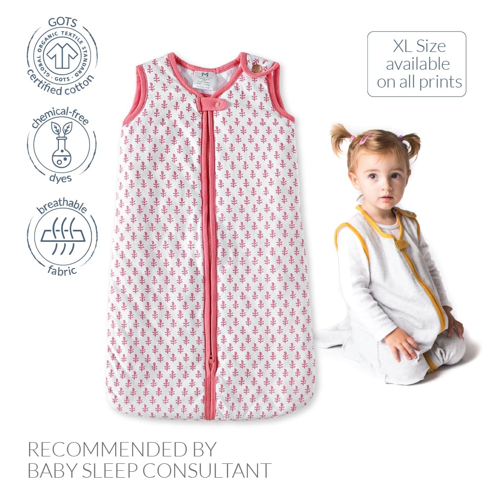 Malabar Baby 100% Organic Cotton Lightweight Wearable Kids Sleeping Sack, Super Soft Quilted Wrapper Blanket Bag, Reversible, Breathable, Hypoallergenic Fabrics - Pink City, Extra Large (3-4 Years) 3