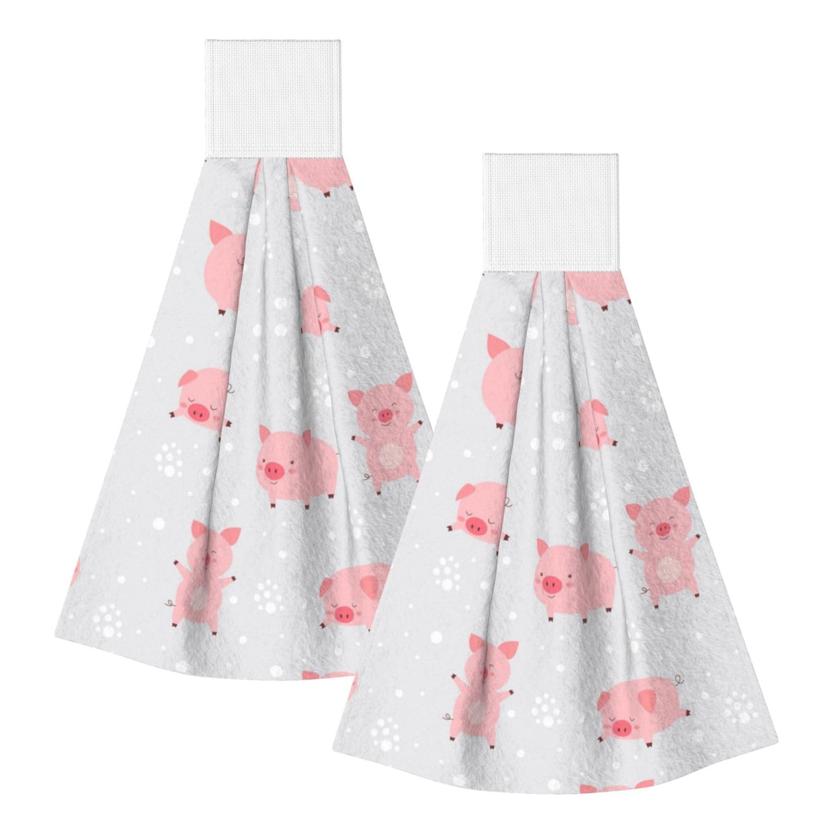DOPKLNA Cheerful Cute Little Pigs, 2 Pcs Hanging Coral Fiber Hand Towels for Bathroom, Absorbent Kitchen Towels