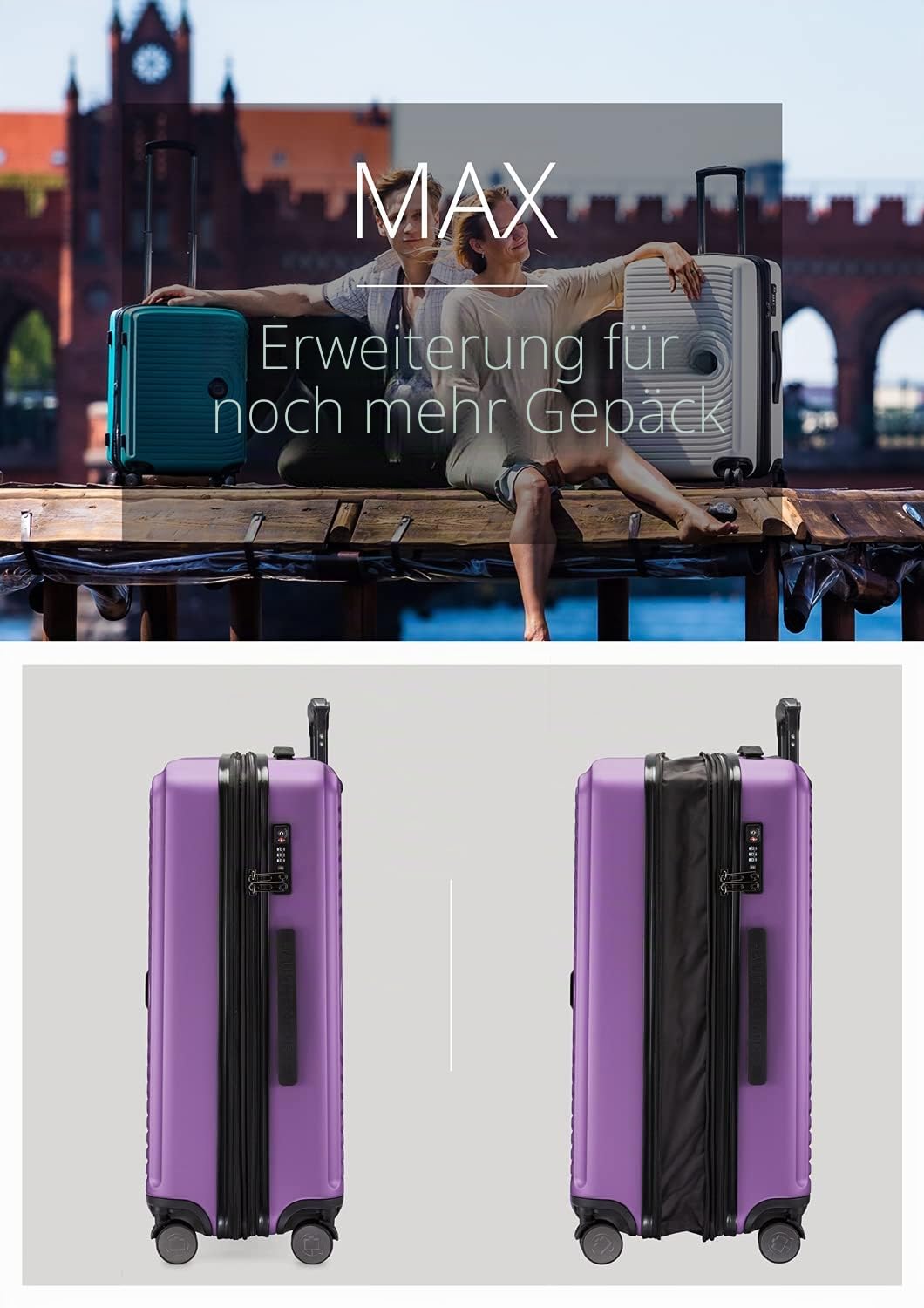 Hauptstadtkoffer Mitte Koffer 68 cm 74-88 Lmit Anhänger, Aubergine | ABS-Hartschale · TSA · XL Erweiterung · 4 Rollen · Austauschbare Ersatzteile · Urlaub · 1-2 Wochen · Digitaler Kofferanhänger