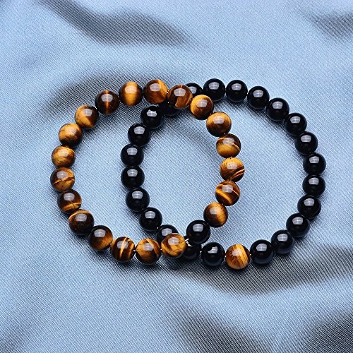 Wanmei 8mm Black Matte Agate & Tiger Eye Healing Energy Stone Beads Distance Bracelets For Couples(2 pcs)3