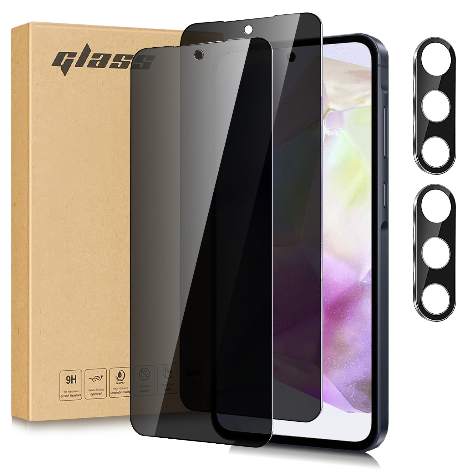 FWITHX Privacy Screen Protector for Samsung Galaxy A35 5G with Camera Lens Protector[2+2 Pack], Anti-Spy Tempered Glass Film,9H Hardness,Anti-Scratch