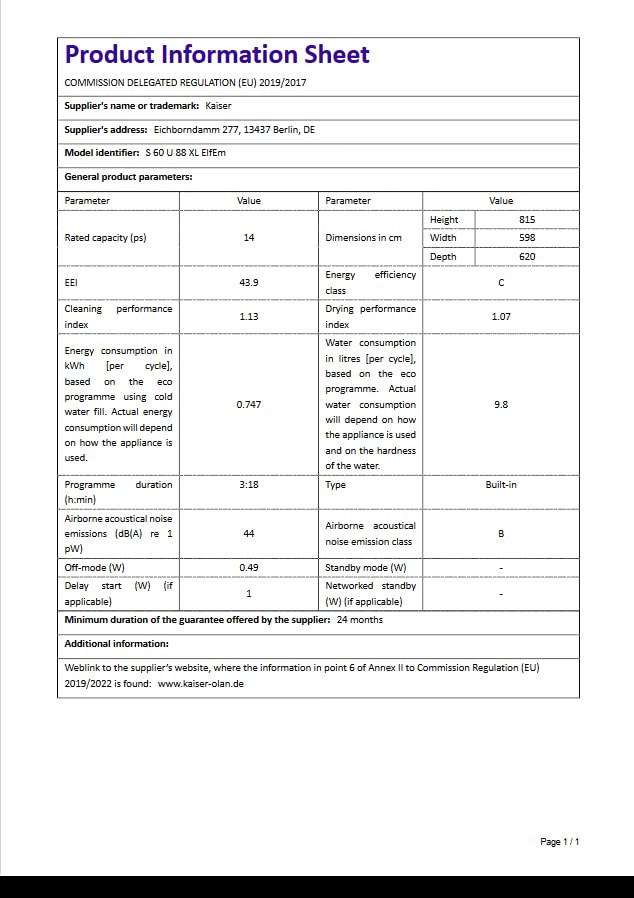 Kaiser Empire S 60 U 88 XL ElfEm, Einbau Retro Geschirrspüler 60 cm, ECO Unterbau Spülmaschine – Bild 6