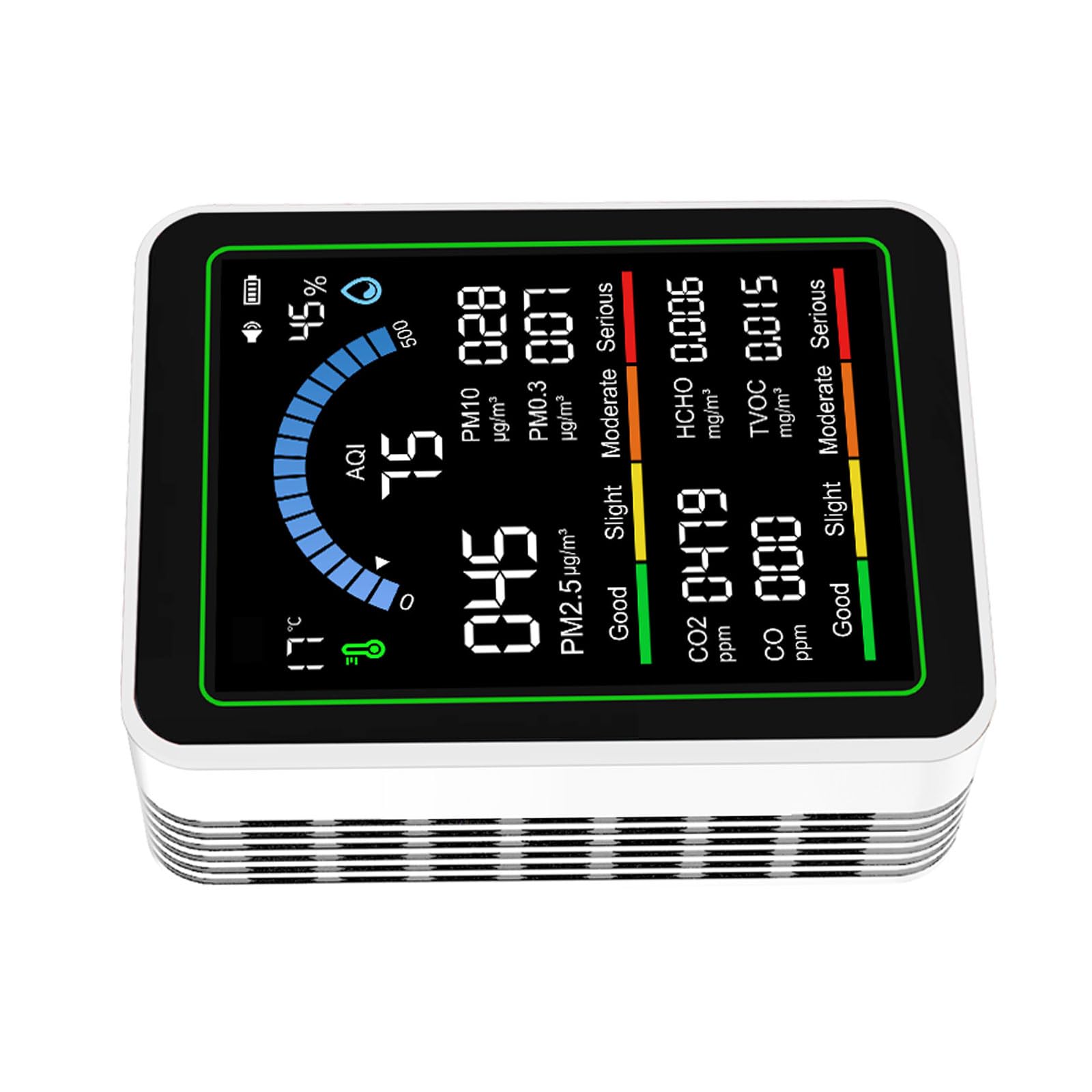 Air Tester Detects 8 Kind Air Pollutants CO2, TVOC Detectors, Formaldehyde Tester Temperature and Humidity Monitor Indoor