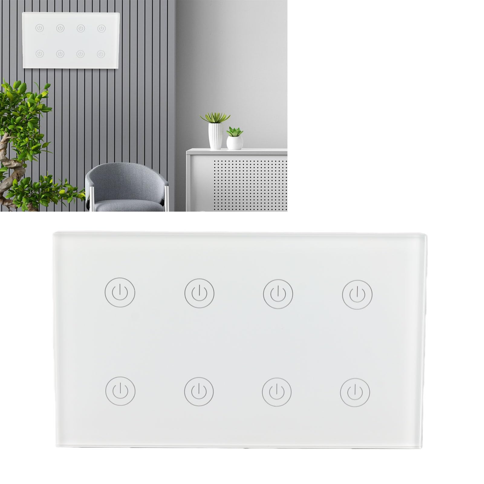 Generic Interruptor de Luz Táctil Panel de Interruptor de Pared WiFi Inteligente de 8 Bandas para el Hogar, Control Inalámbrico de Alta Sensibilidad, Material de PC, AC100-240V