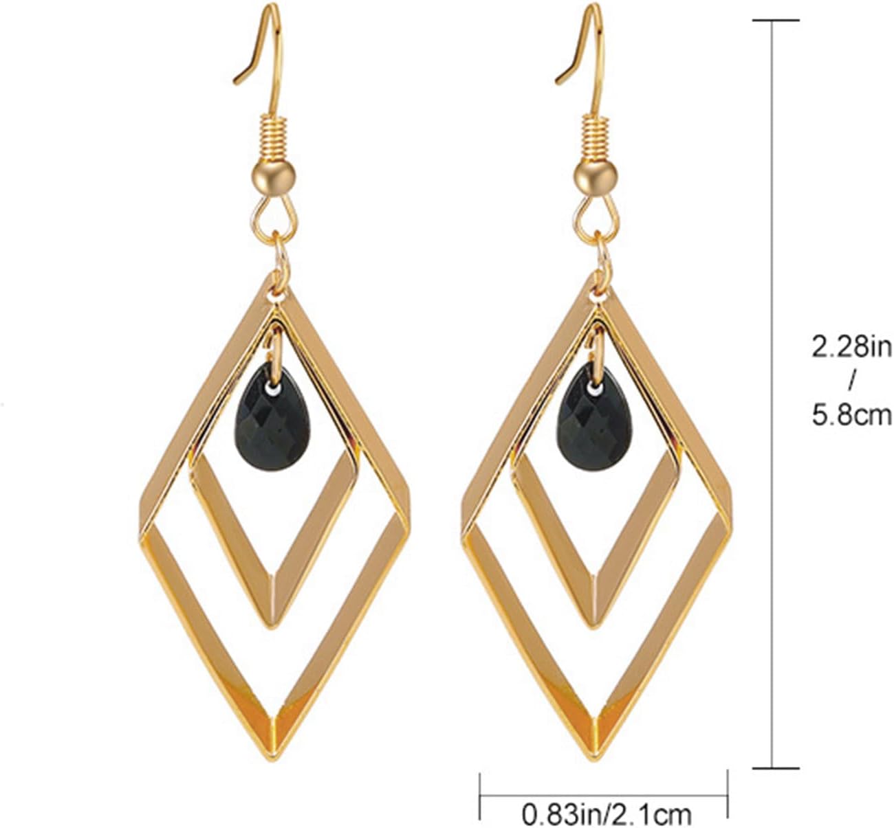 W WEILIRIAN Boho Square Drop Earrings for Women Black Crystal Drop Earrings Teardrop Bead Earrings Hollow Square Dangle Earrings Gold Geometric Earrings Jewelry for Girls Gifts - Image 5