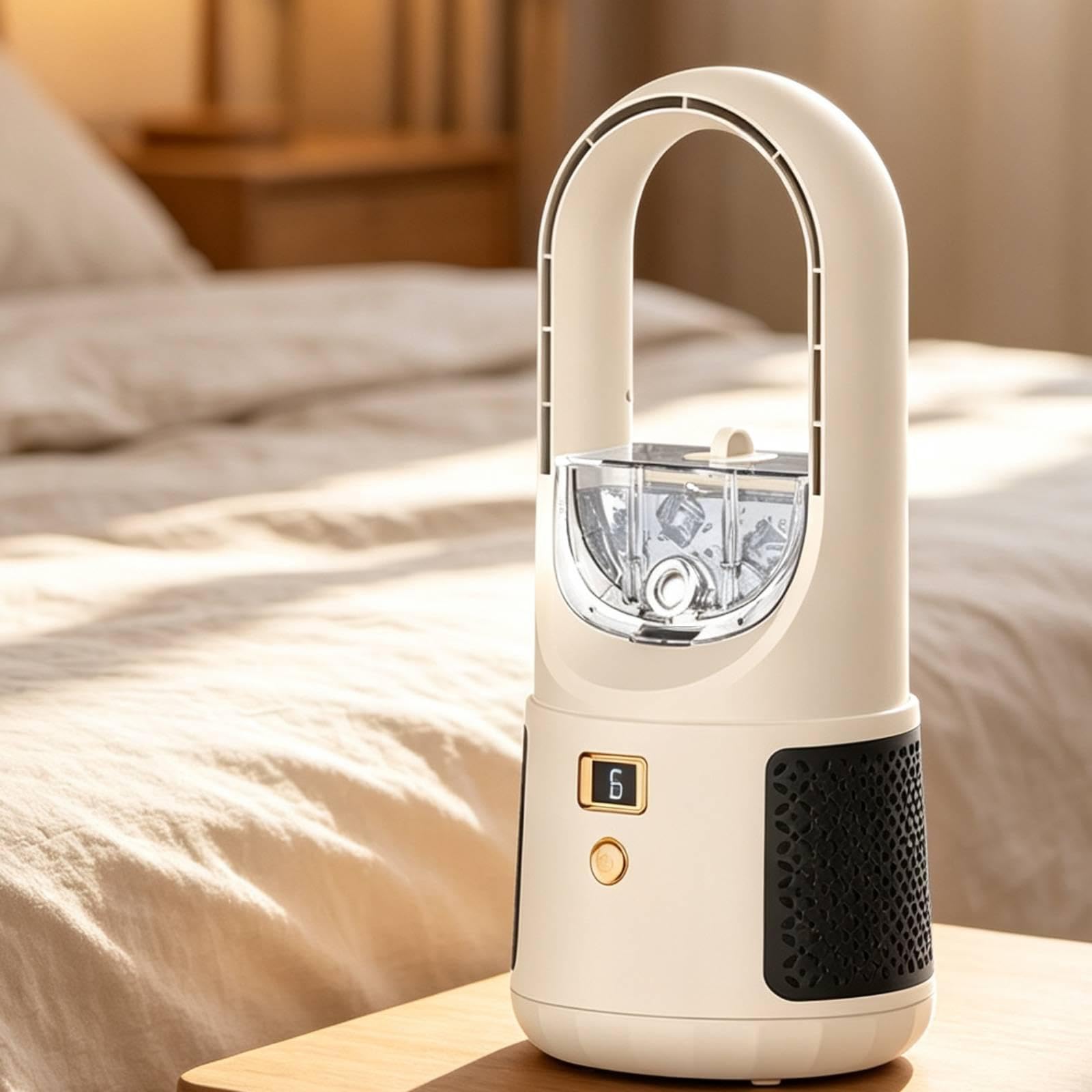 F Fityle Ventilatore da Tavolo con umidificatore, Senza Pale, Ricaricabile Tramite USB, 6 velocità, per Raffreddamento Personale e Portatile, Ideale per la