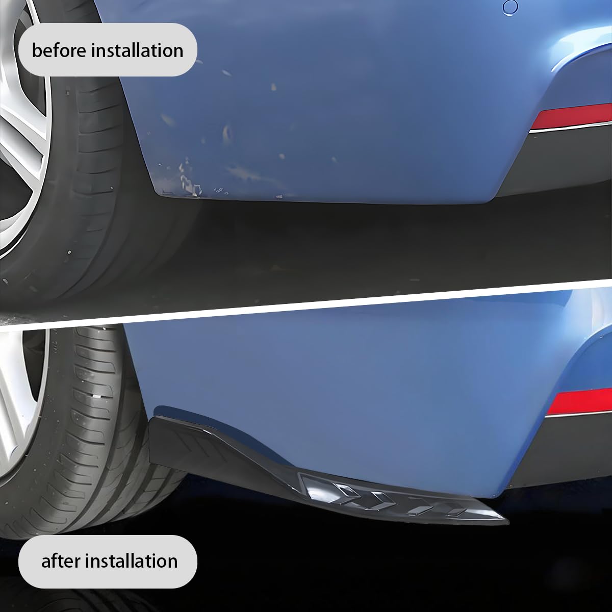 2PCS Universal Rear Diffuser Car Spoiler, Rear Bumper Lip Diffuser Side Skirt Protector Carbon Fiber Side Fender Skirt Spoiler Splitter Exterior Body Trim Kit Anti-Scratch (Smooth Black)