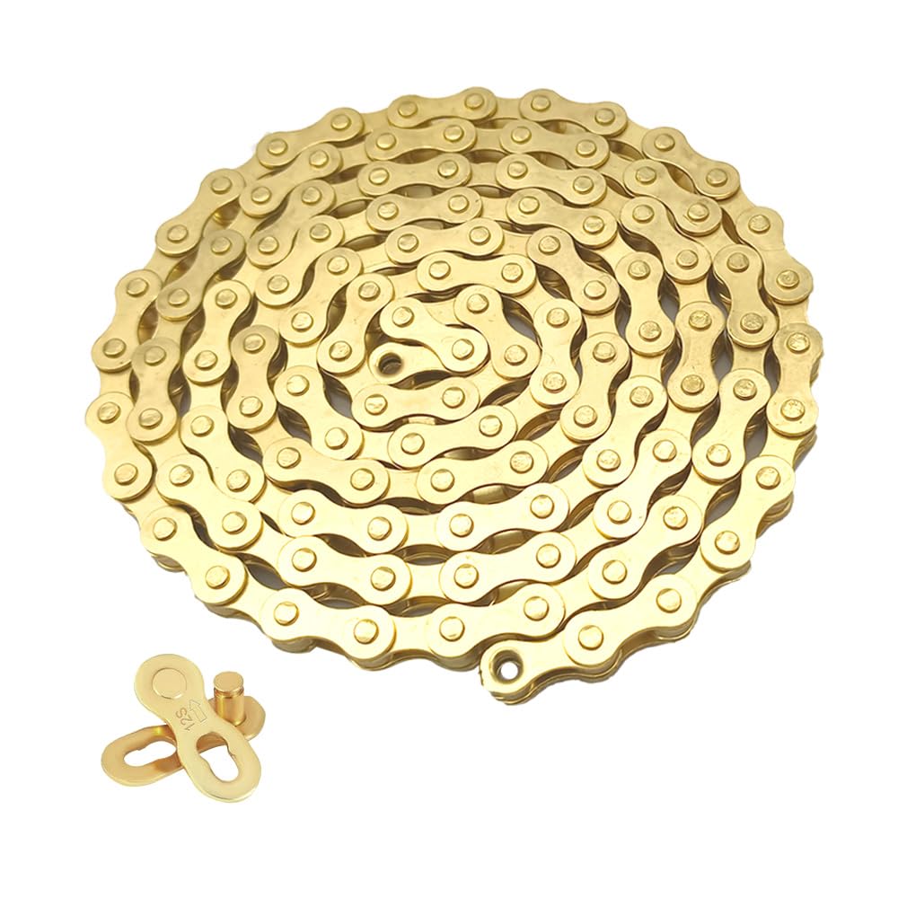 QitinDasen 12 Speed Bicycle Chain, 1/2 X 11/128 Inch 116 Links ​​Bike Chain, with 12 Speed Bicycle Chain Connector (Gold)