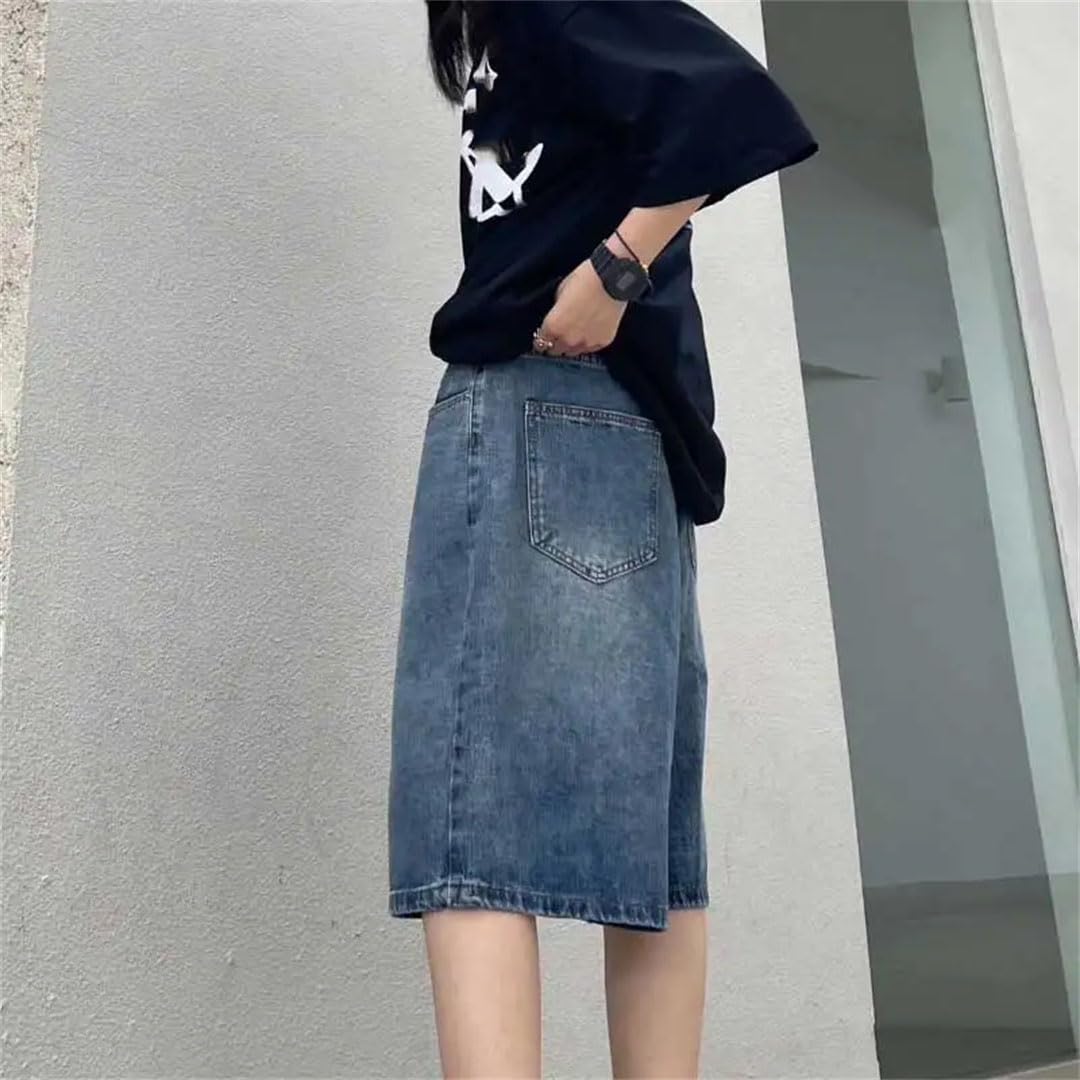 Damskie High Street Retro Jeans Szorty Szerokie Nogawki Denim Half Streetwear Spodnie