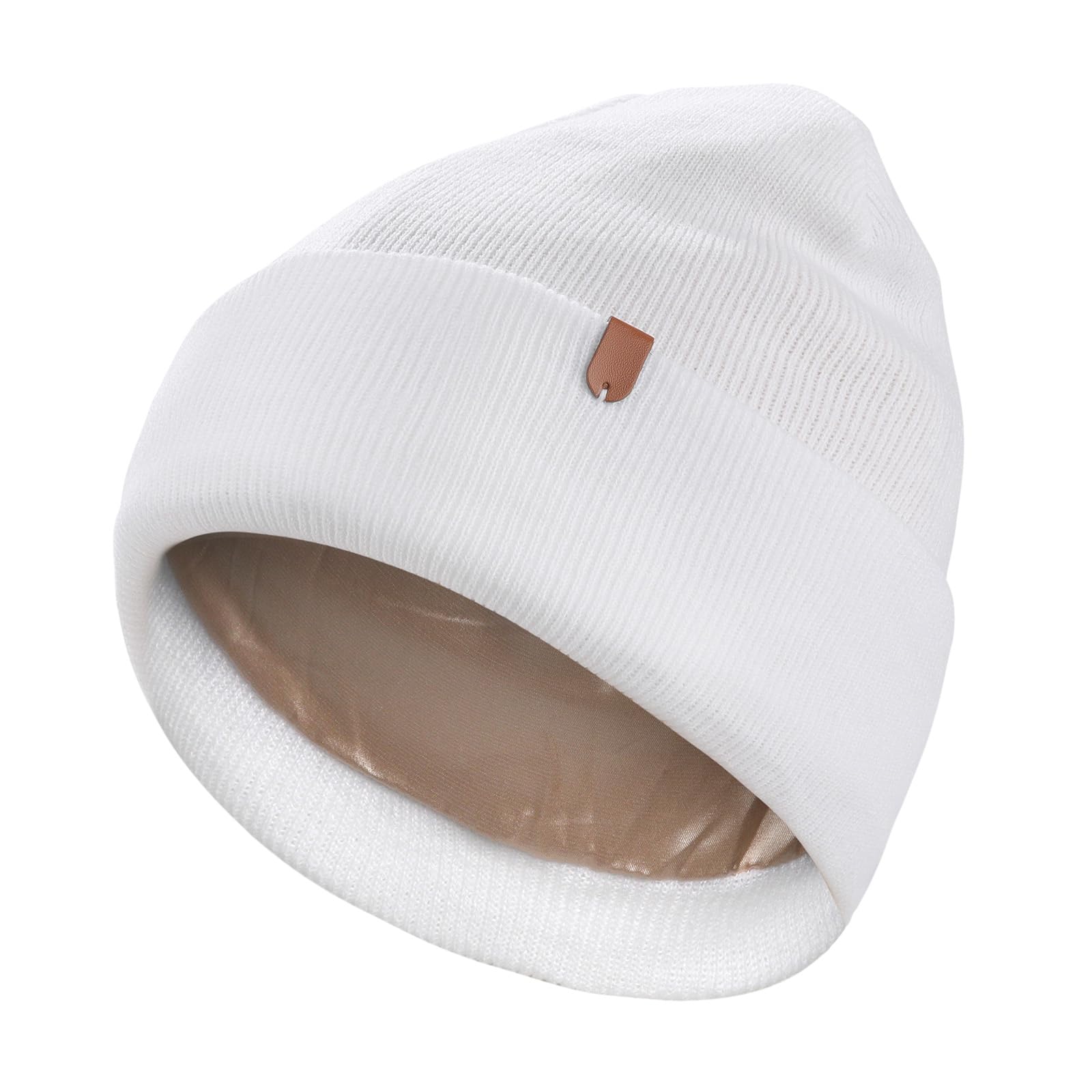 AWAYTR Satin-Lined Winter Beanie Knit Hat Acrylic Knit with Silk Interior Soft Slouchy Cuffed Design for Women Men
