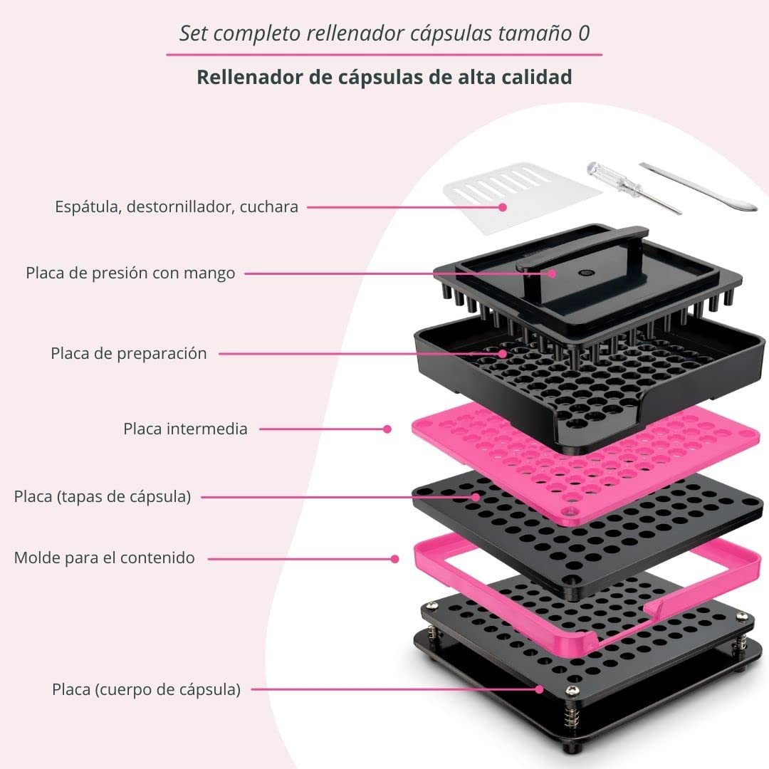 MAISON NATURELLE® Máquina de llenado de cápsulas Talla 0 con instrucciones detalladas – manual relleno de cápsulas encapsuladora manual máquina capsulas 00 encapsuladora manual 00