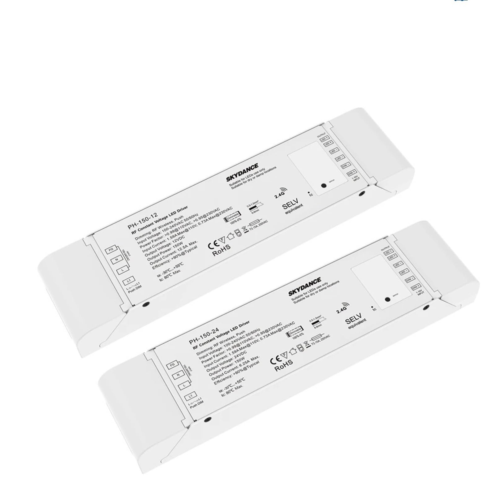 Driver LED dimmerabile 150W 2.4G Telecomando Senza Fili AC 110V 220V a 12V 24V Driver di Alimentazione dimmerabile a Tensione costante Push Dim (Color : PH-150-24, Size : 150W)