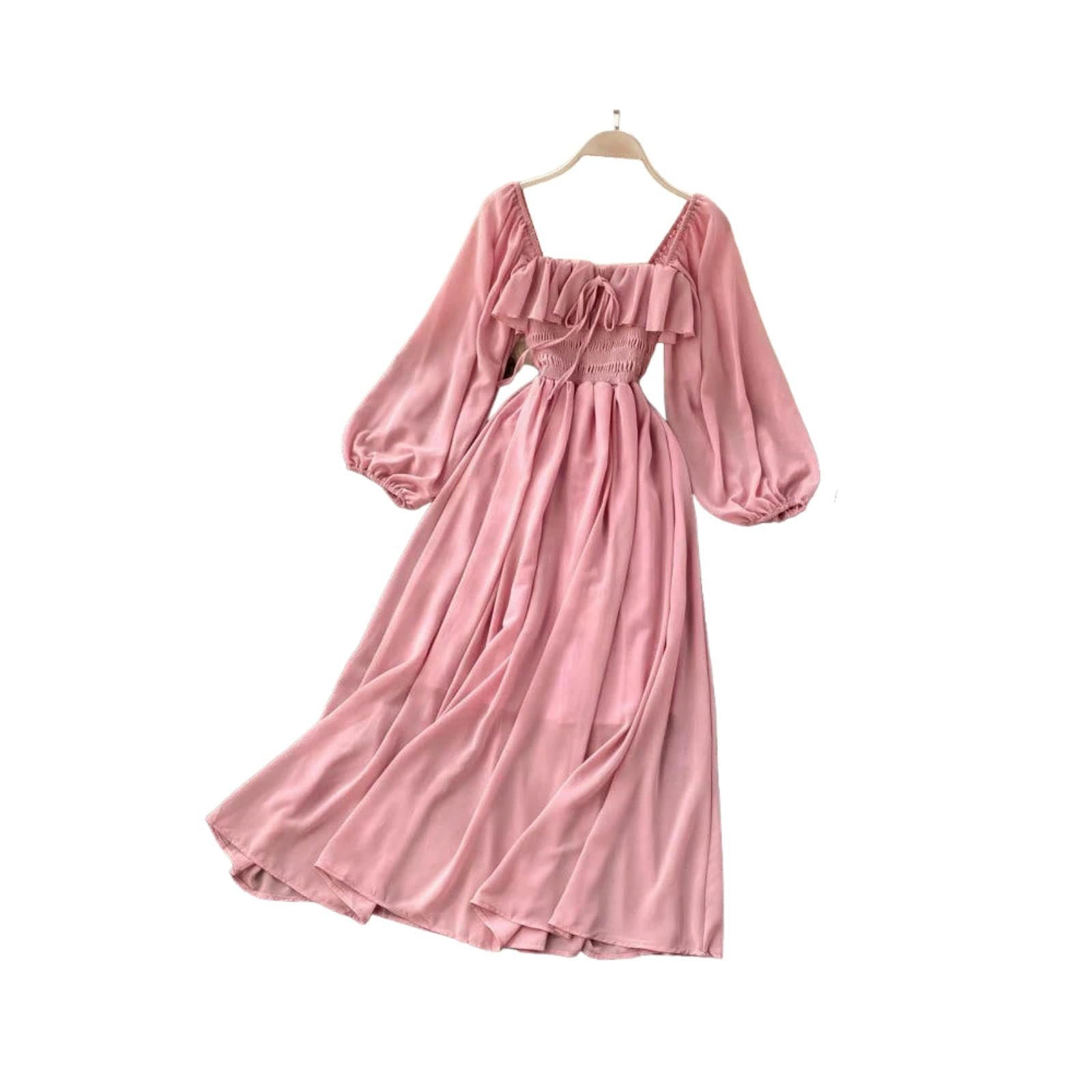 Vestiti a Maniche Lunghe Eleganti Abiti da Colletto Quadrata Donne Solid Chiffon Sfumo 2025 Seach Party Vintage Ruffle Vestidos Y2k
