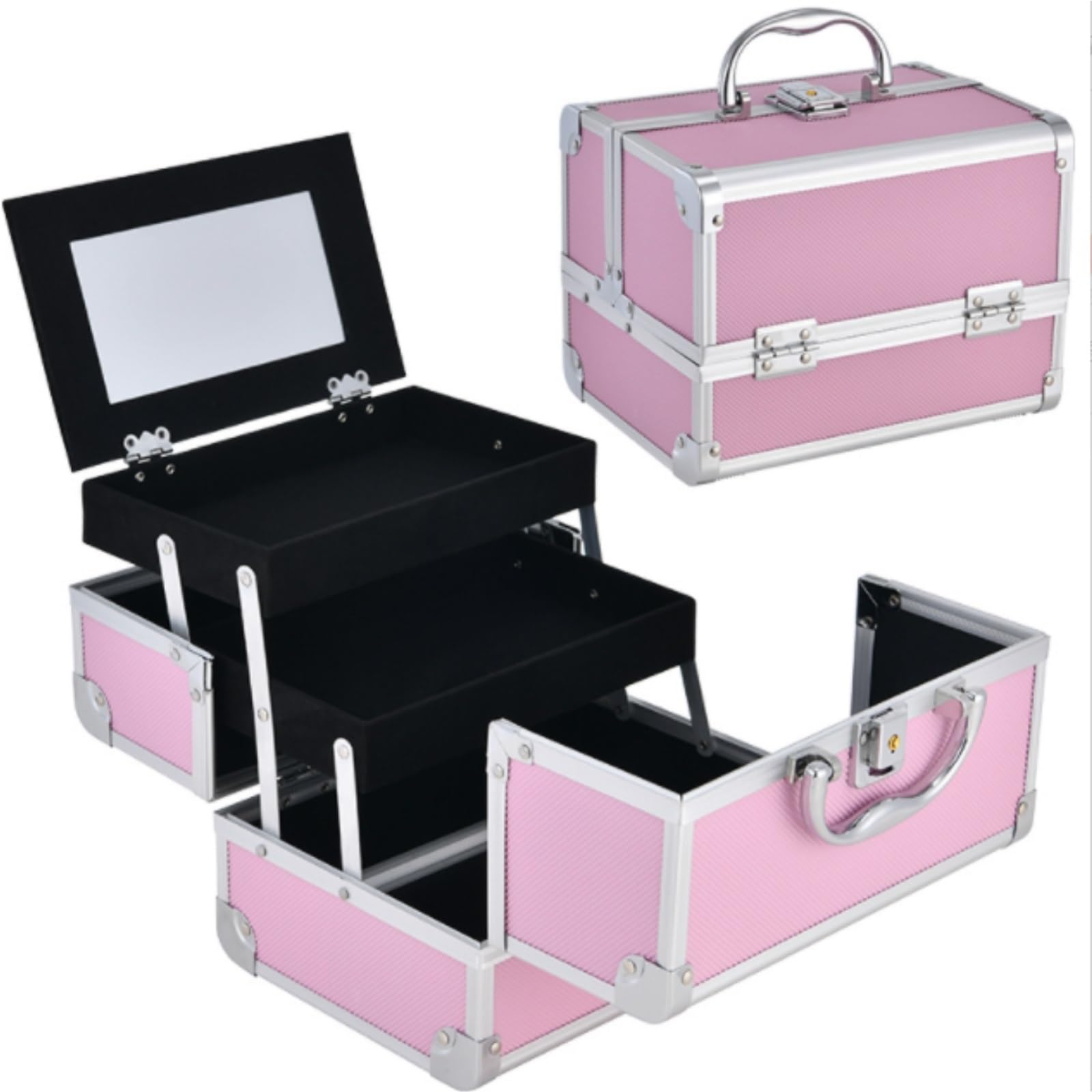 Lakiery Paznokci Przenośna Skrzynka Do Przechowywania Lakierów Paznokci Z Zamkiem Na Zestaw Kosmetyków Artystycznych Organizer Zaopatrzenie(Pink)