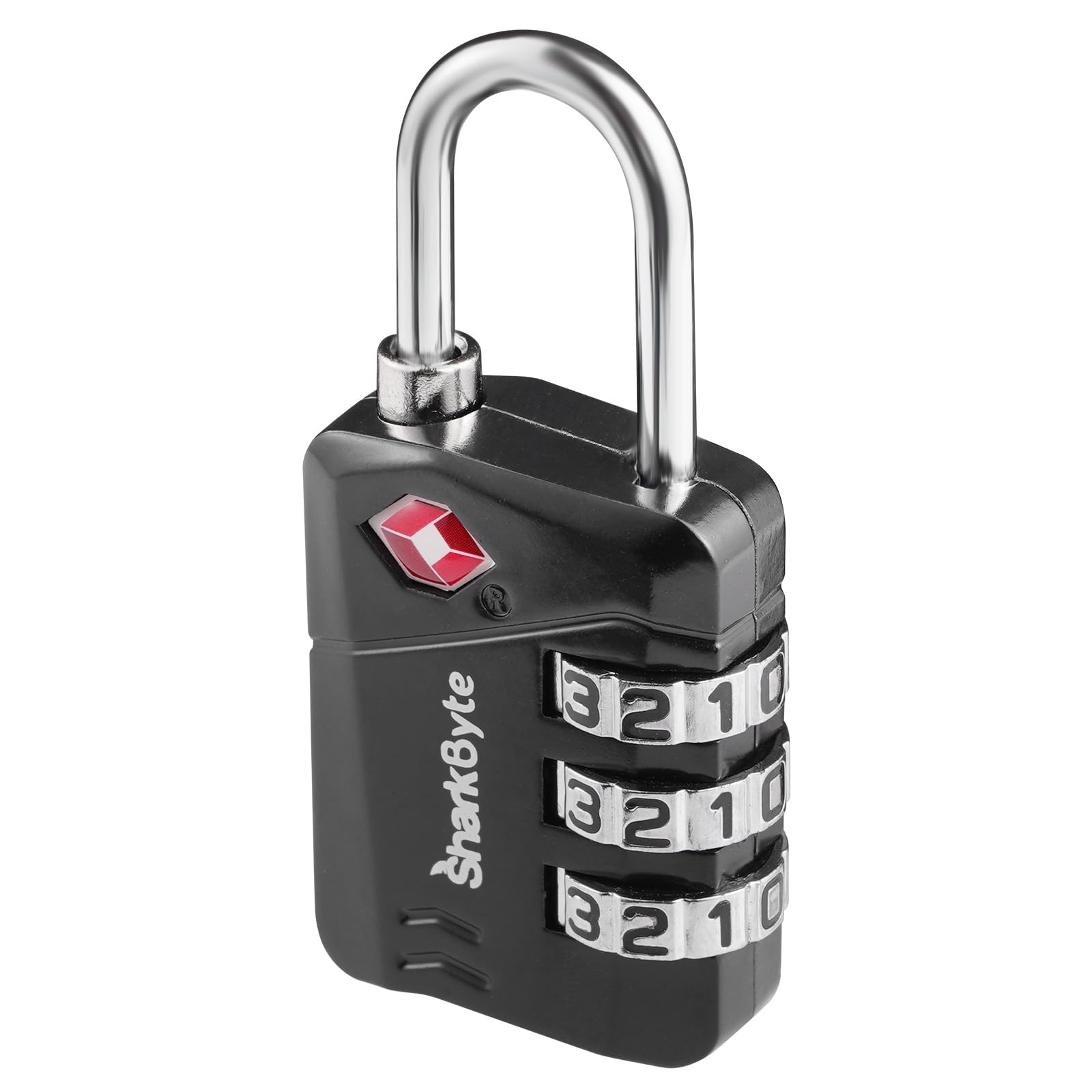 Sharkbyte 1 Pack, Black Tsa Luggage Locks, 3-Dial Security Travel Combination Padlock, Travel Lock For Suitcases, Bags, Backpacks, Lockers, Black
