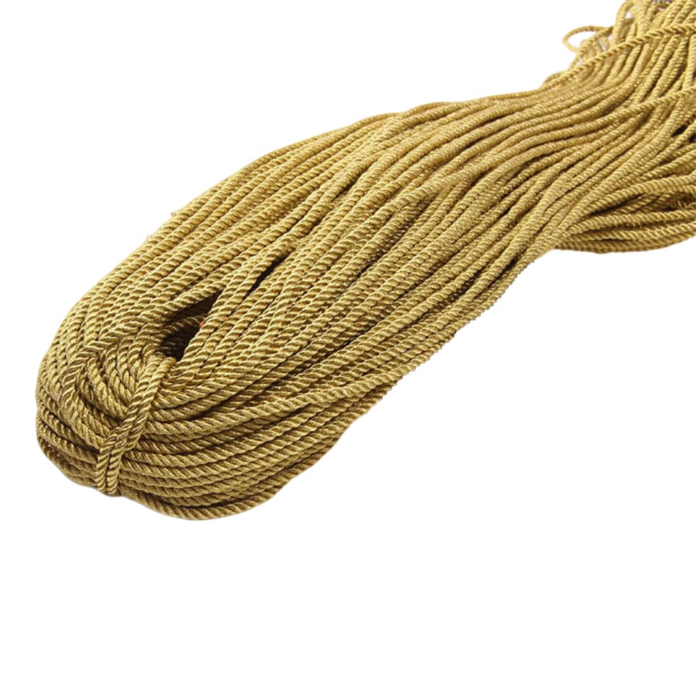 Leliafleury 5 Meter Gold Metallic Twisted Cord Trim 3mm Polyester Twisted Cord Rope for DIY Craft Curtain Tieback Home Decor