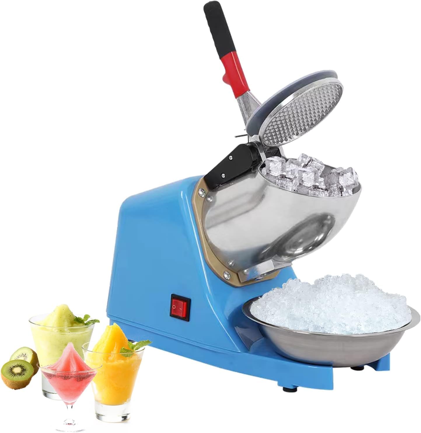 Elektrische Ice Crusher,Lightakai 220V 300W Elektrische Eiszerkleinerer Edelstahl Ice Eiswürfel Crusher 2200Rpm für Restaurants, Bars, Partys,Blau