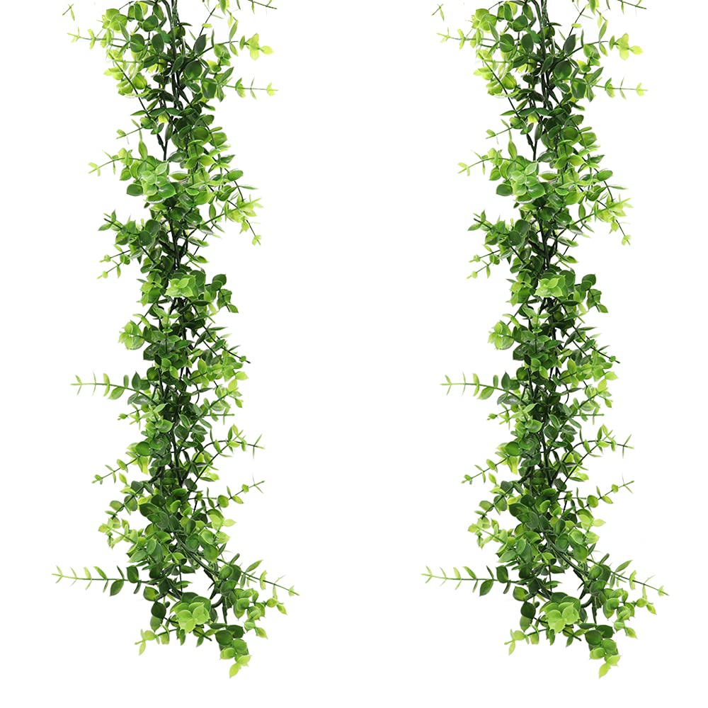 CCUCKY Artificial Eucalyptus, 2pcs Plastic Greenery Vine Garland, Hanging Vines for Wedding Backdrop, Arch, Table, Wall Decor