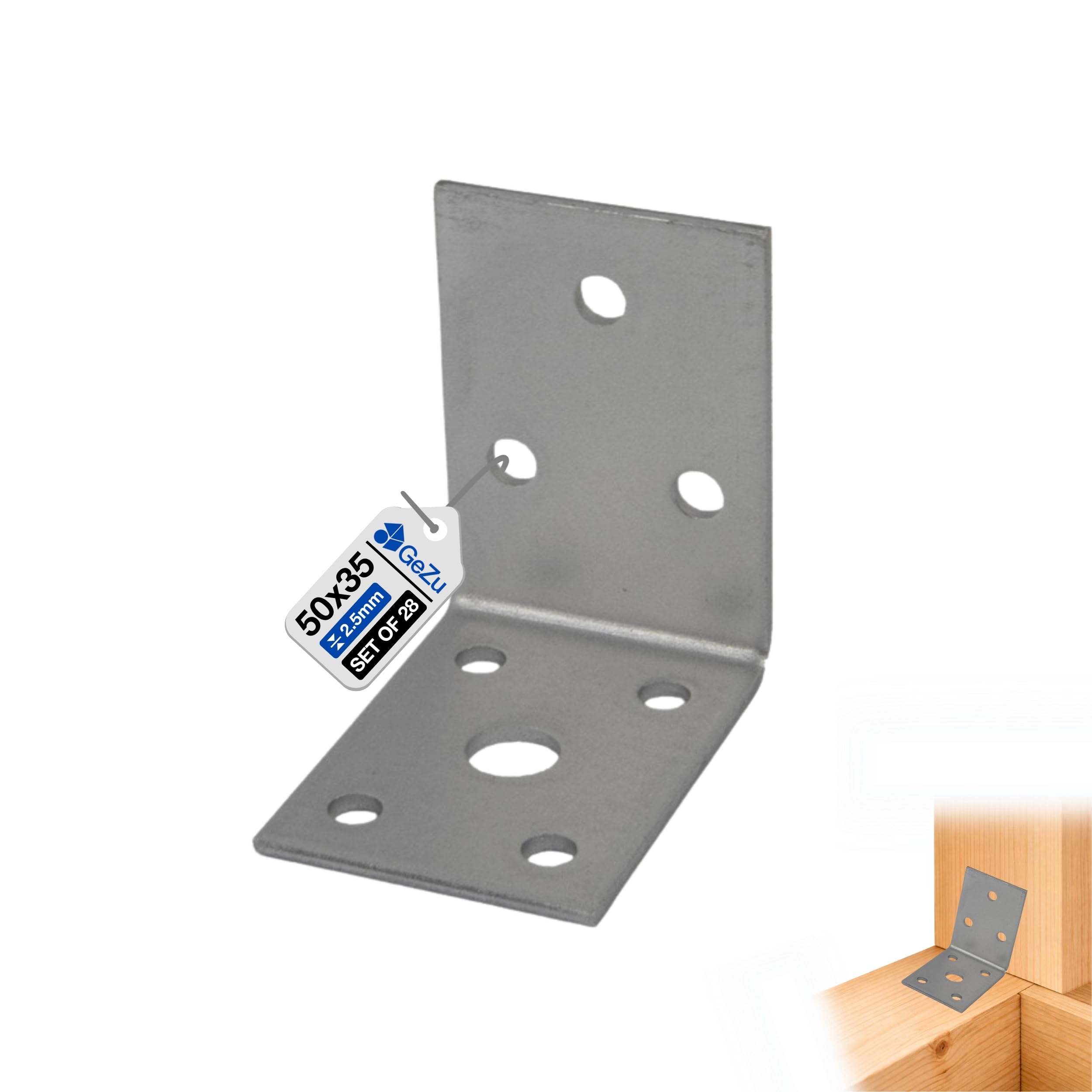 GeZu Impex Angle Bracket 50 x 50 x 35 mm Galvanised Set of 28 Perforated Corner Braces Brackets Connector Wood — image 1