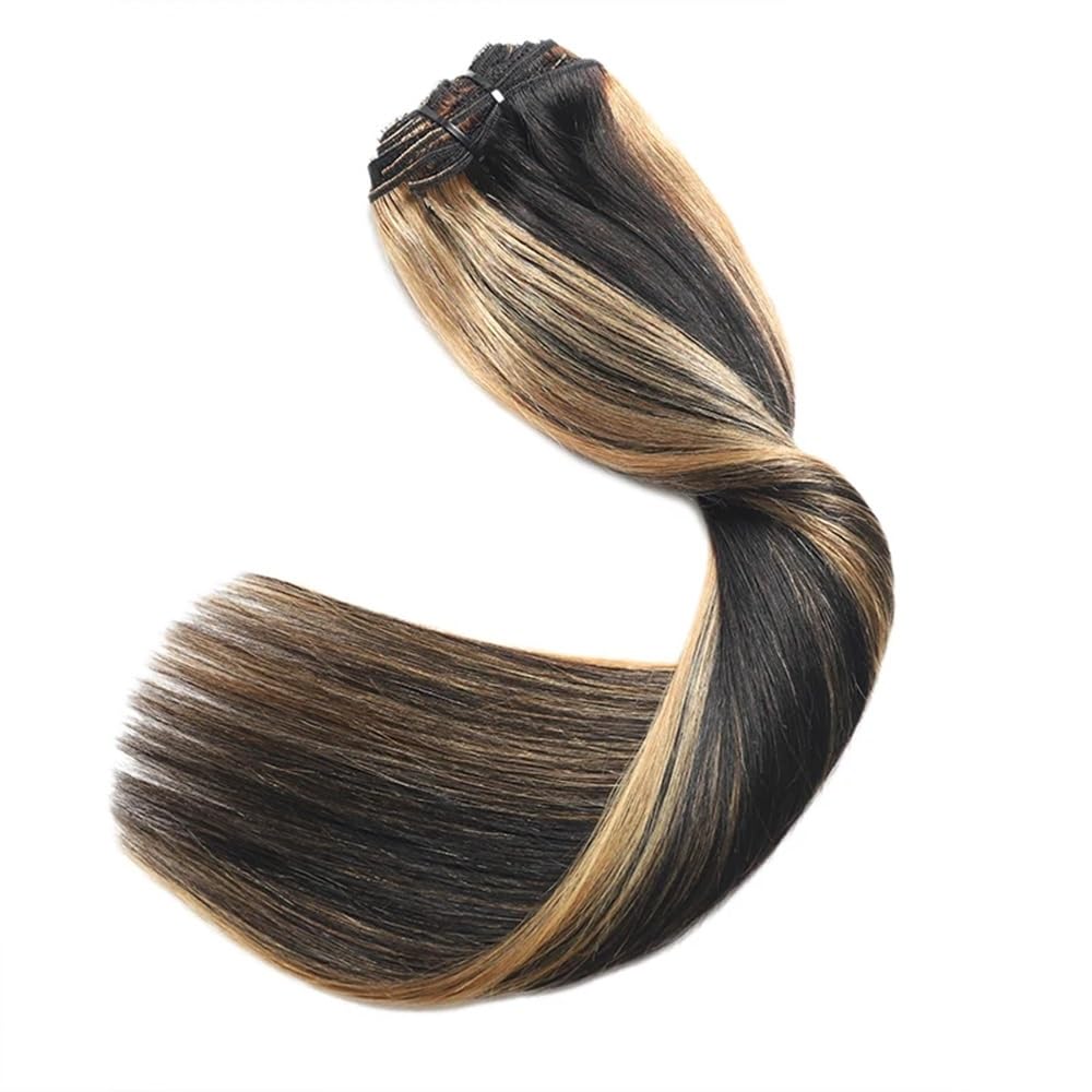160 g 10 pezzi/set Evidenzia clip nelle estensioni dei capelli umani Liscio setoso Nero misto con parrucchino marrone(20 inch)