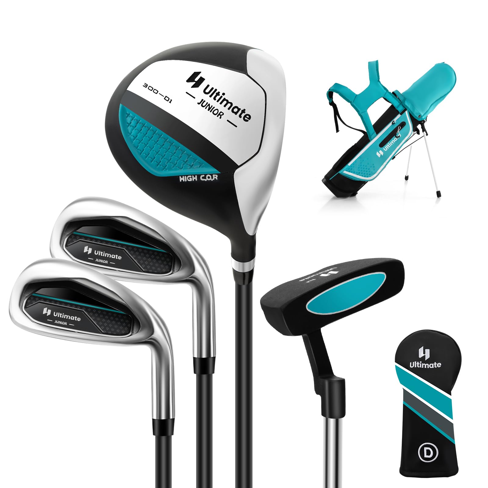 COSTWAY Set di Mazze da Golf per Bambini 8-10 Anni, Set Allenamento Golf con Sacca da Golf, Fodera Impermeabile, Driver 1, Ferro 7, Ferro S e Putter per Bambini e Bambine, Destrorso