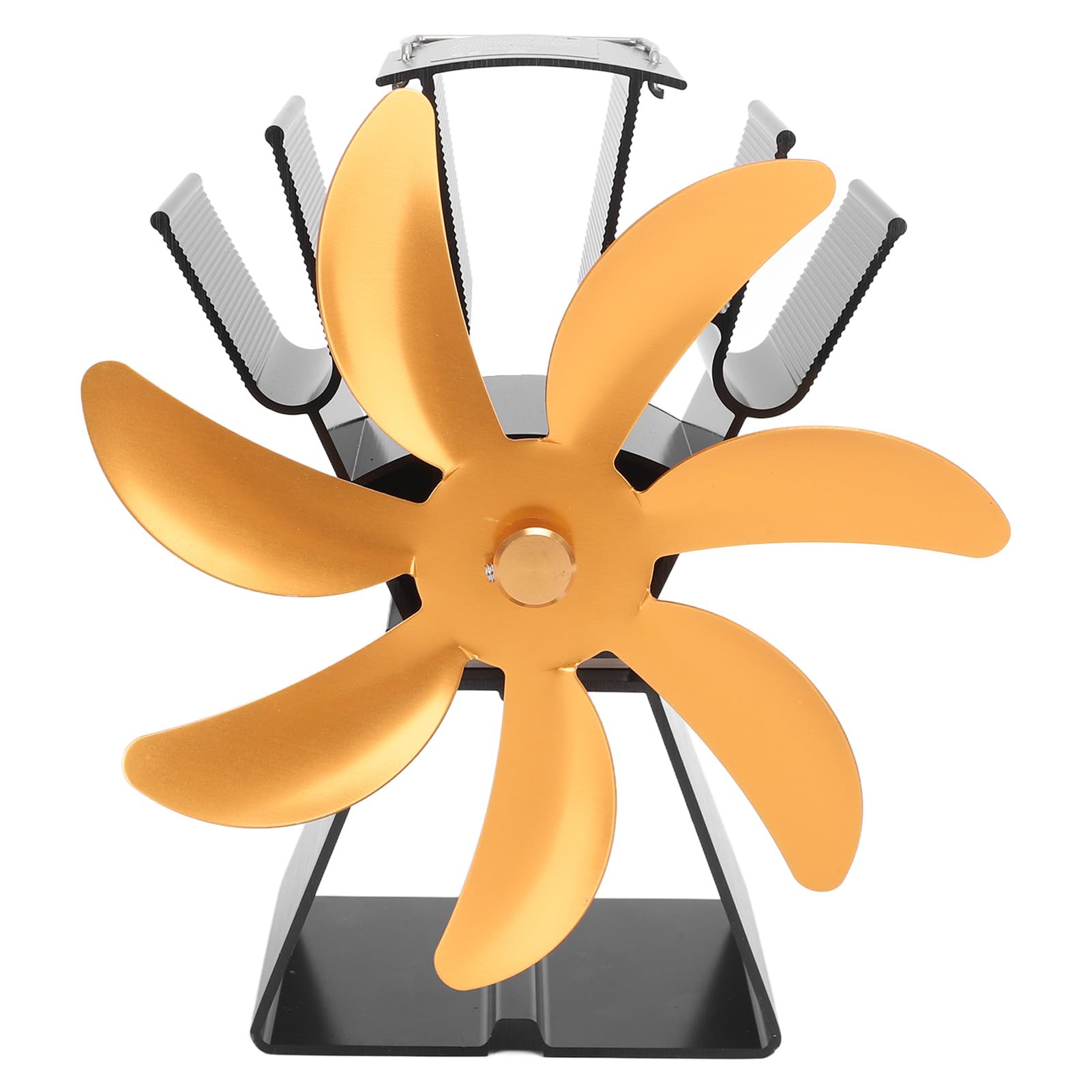 mingzhe Ventilatore per Stufa Alimentato a Calore a 7 Pale Funzionamento Silenzioso Ecologico per Caminetti Domestici Design Compatto in Lega di Alluminio (Oro)