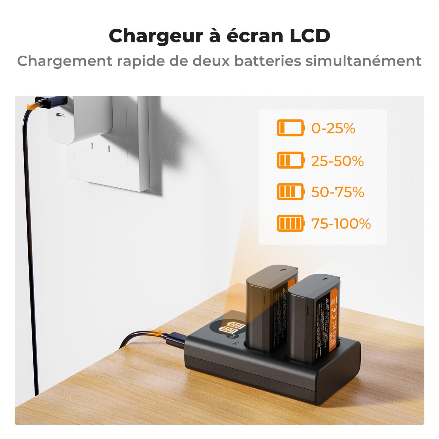 Pickle Power 2 Batterie 2280mAh DMW-BLK22 + Caricabatterie Dual USB-C Per Panasonic Lumix DC-S5, GH6, S5 II, S5 IIX, GH5M2