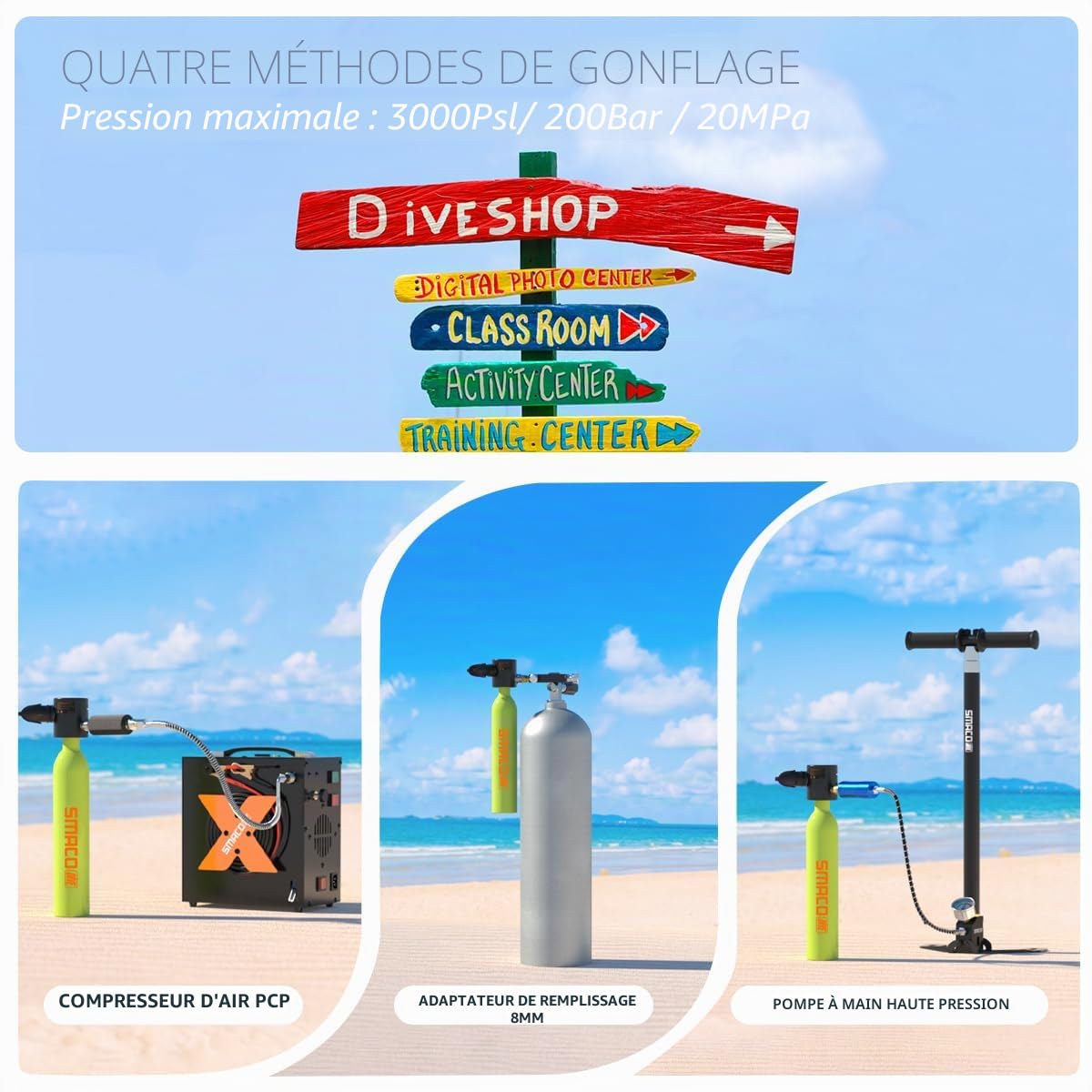 SMACO Bouteille de Plongée Mini-réservoir de Plongée de 0.5L Petite Bouteille de plongée Portable sous-Marine pour la Pratique de la Plongée ou comme Bouteille d'air de Rechange S300
