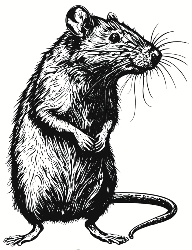 Whimsy Rat Sketch Black and White Glossy Self Adhesive Sticker