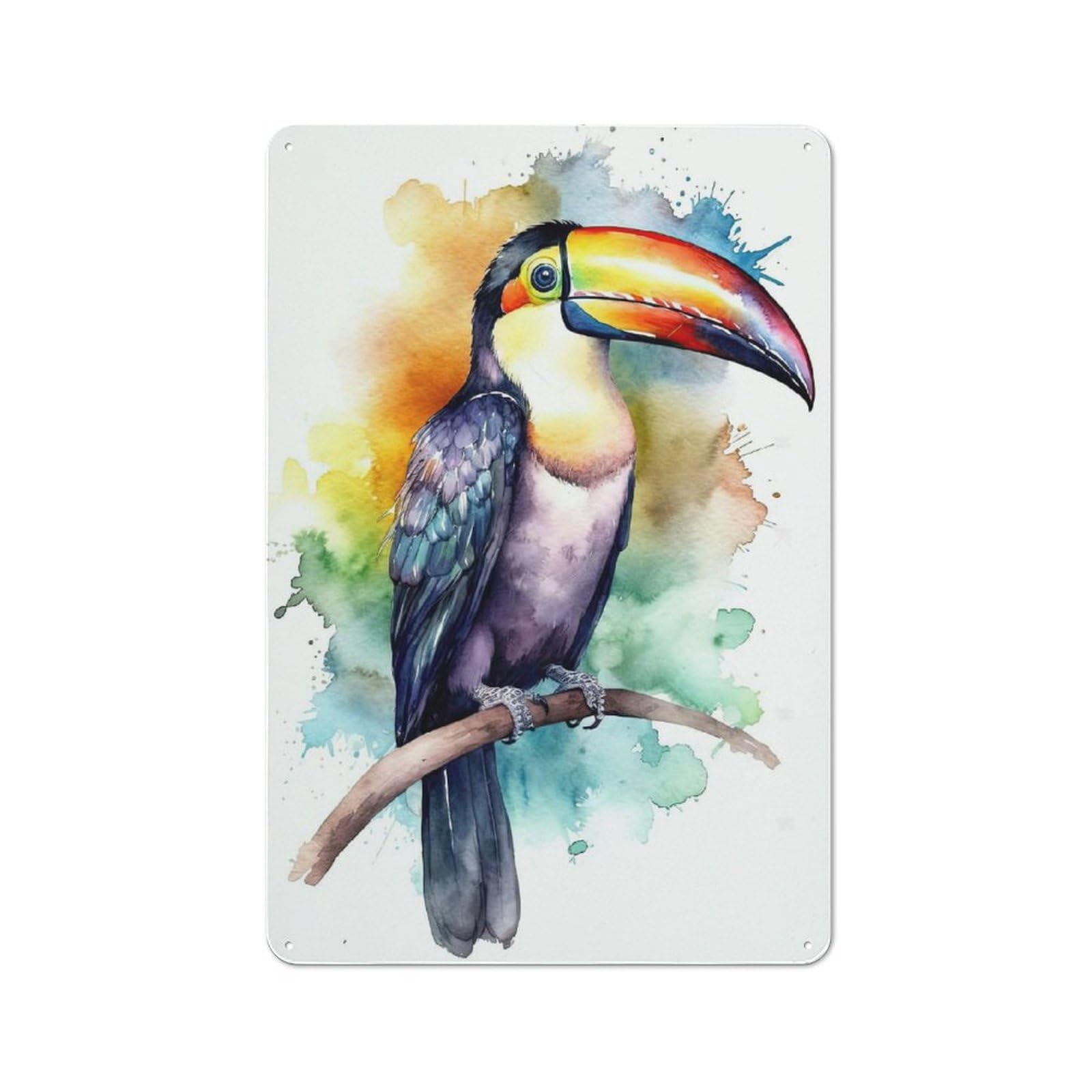 Junmoney Style-5 Watercolor Toucan Painting Rustic Metal Plaque 30X20cm For Hobby Room Or Studio, For Creative Interior Collectors